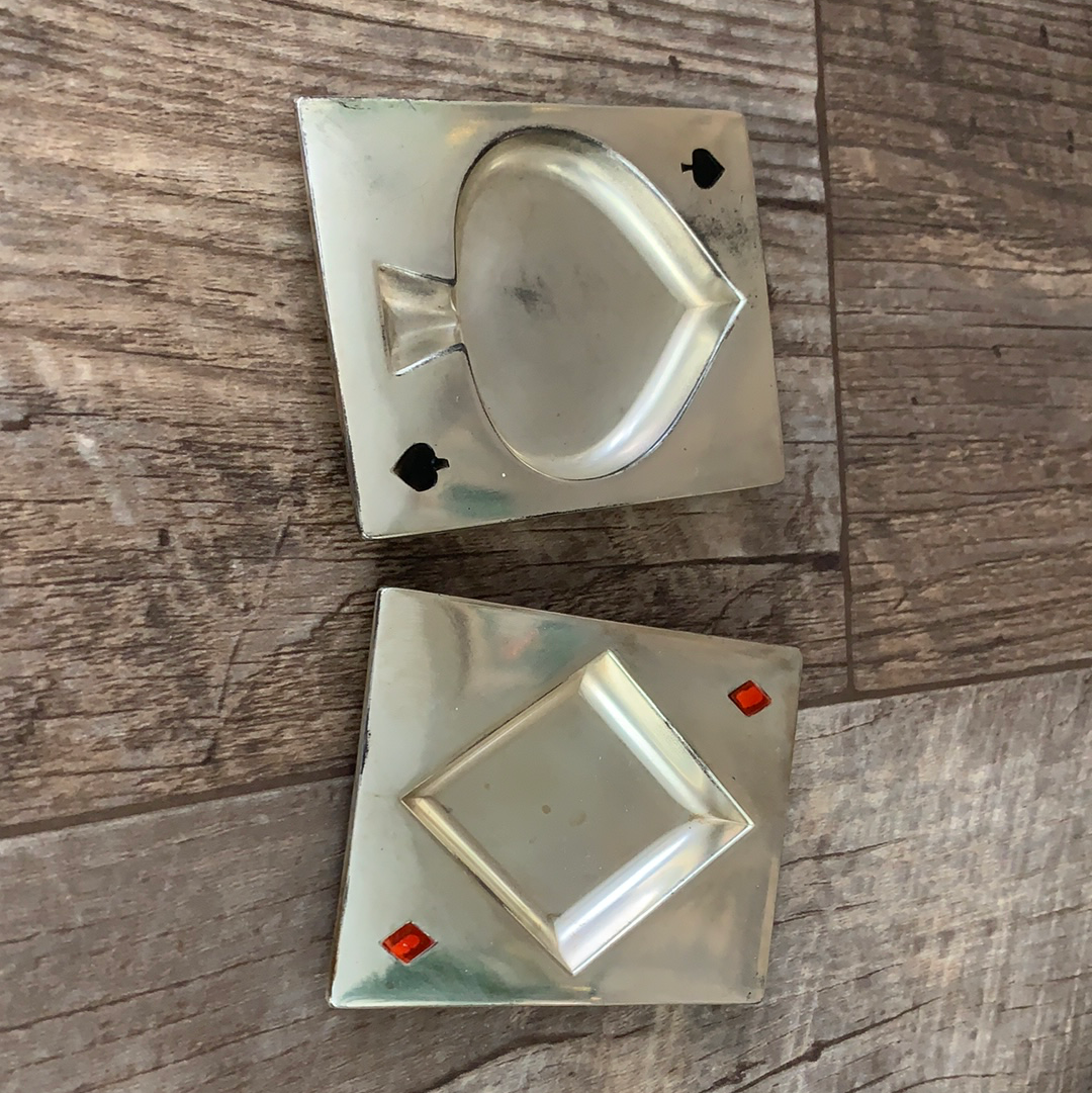 Boxed Set of Personal Ashtrays Card Night Card Sharks Suits of Cards Ashtrays Metal Ashtrays