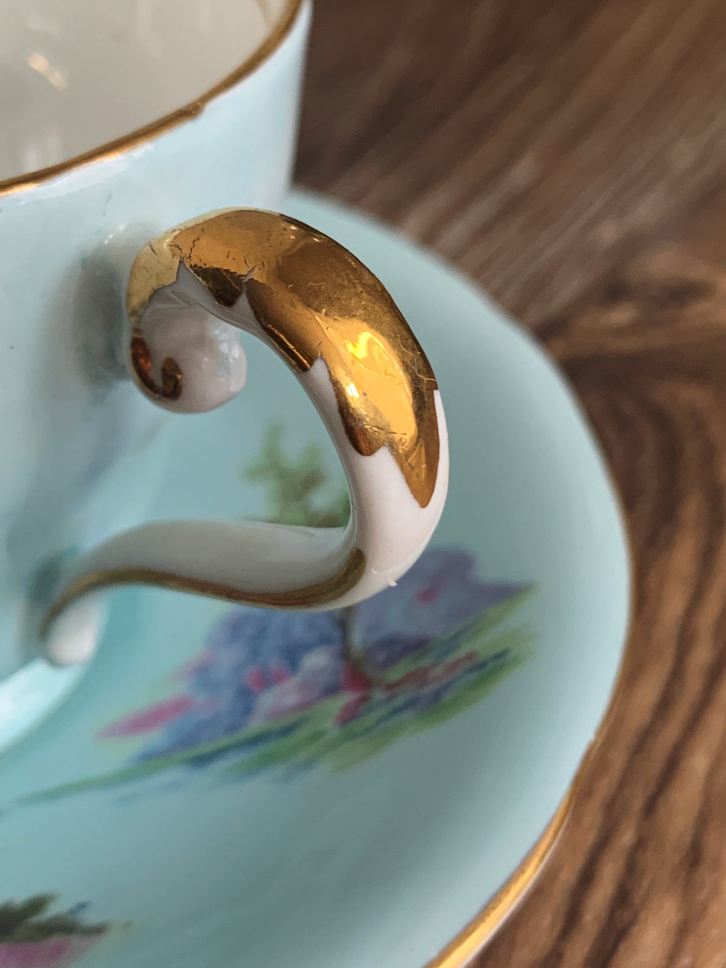 Blue Vintage Teacup with River Scene Aynsley Tea Cup