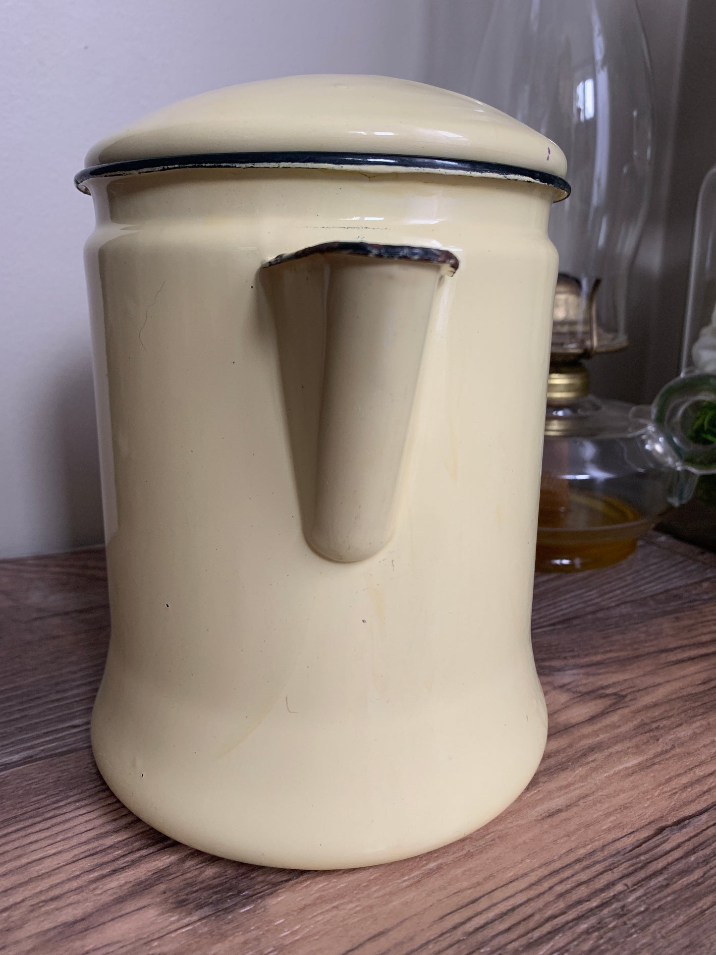 Yellow Enamel Coffee Pot Chippy Enamel Vintage Farmhouse Decor