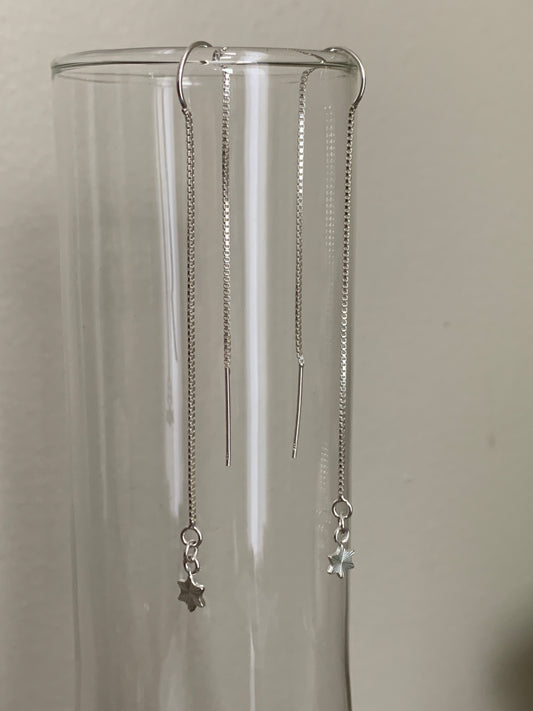 Silver Ear Threads with Stars 5" Box Chain Threaders with U Shaped Rests