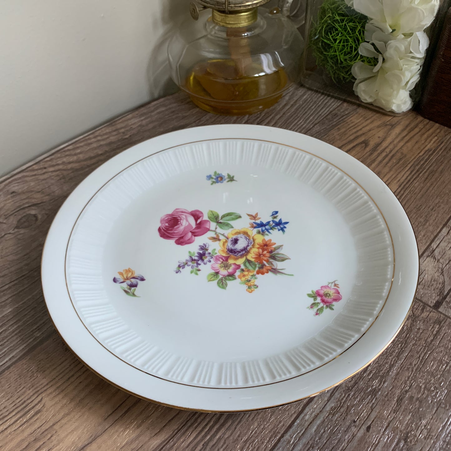 Vintage German Porcelain Dinner Plates with Colourful Floral Pattern