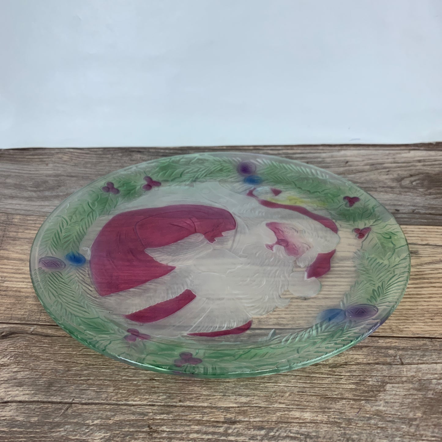 Coloured Glass Santa Tray, Large Glass Christmas Platter