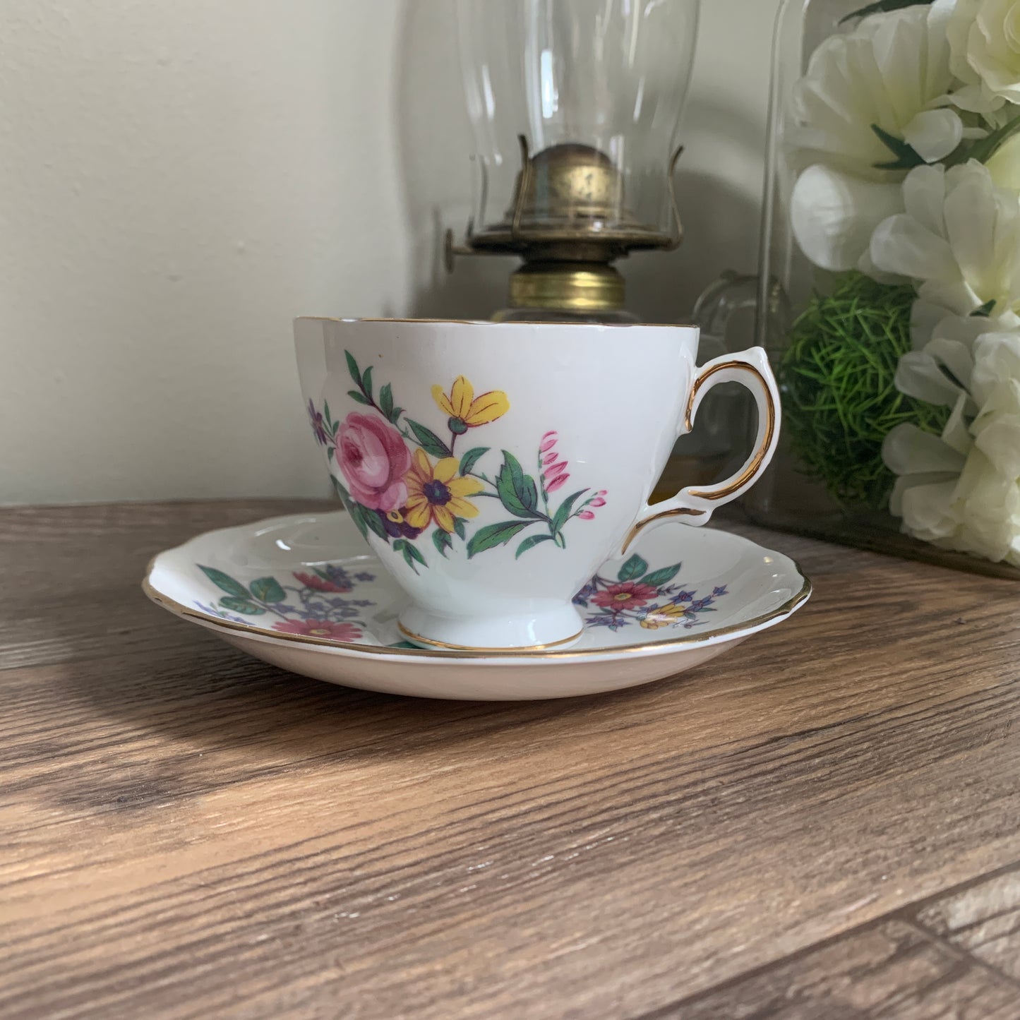Mismatch Teacup Colourful Floral Tea Cup Pink and Yellow Spring Flowers