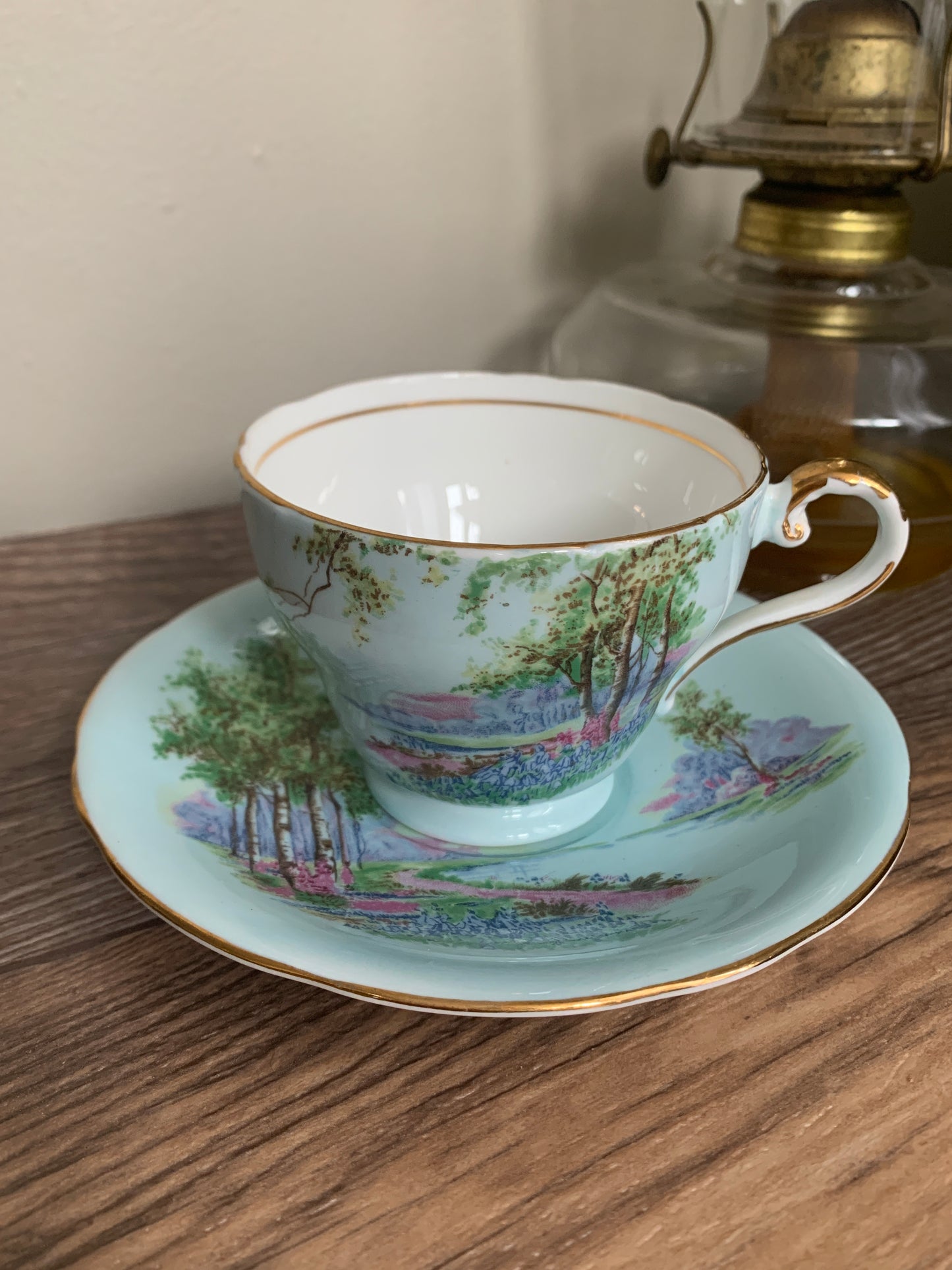 Blue Vintage Teacup with River Scene Aynsley Tea Cup