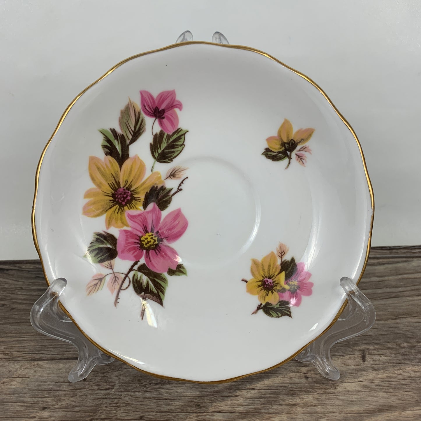 Royal Vale Vintage Teacup and Saucer Set with Pink and Yellow Floral Pattern