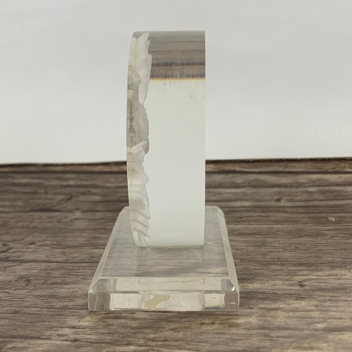 Small Lucite Desk Decor with Etched Bird