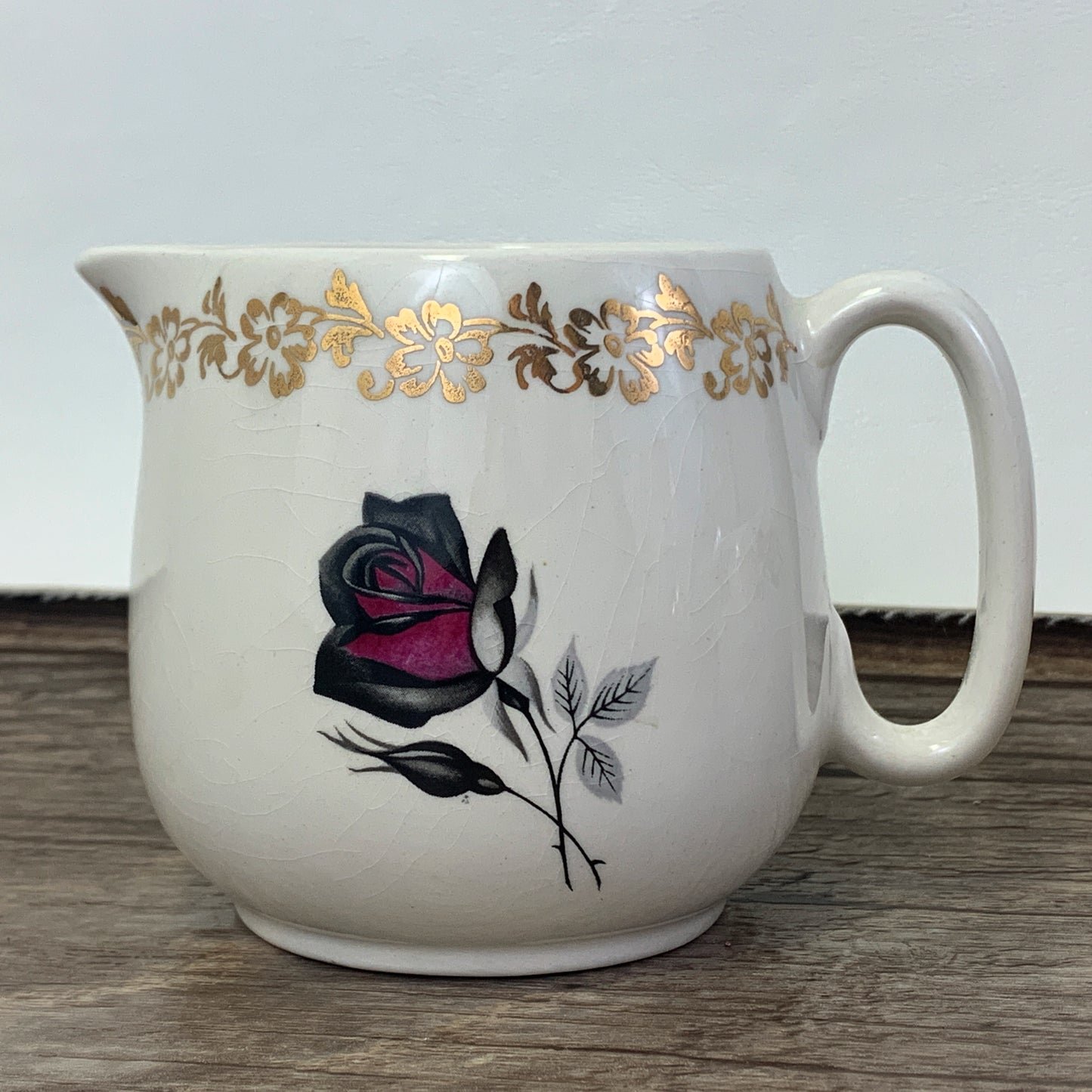 Vintage Cream and Sugar Set Black and Red Roses Lord Nelson Pottery