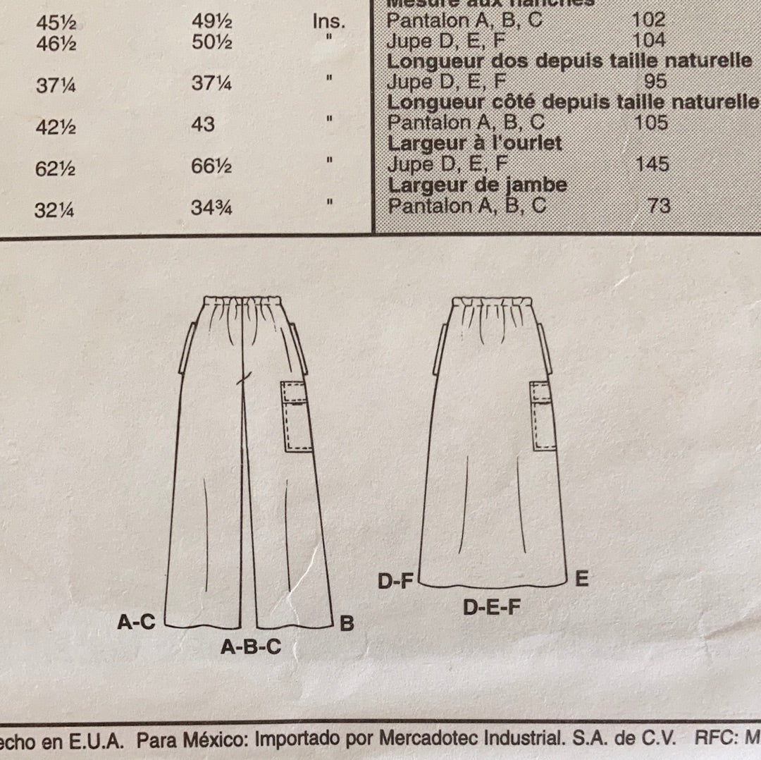 Misses Wide Leg Pants and Long Skirt Sewing Pattern Size 8 and 10 McCalls 9578