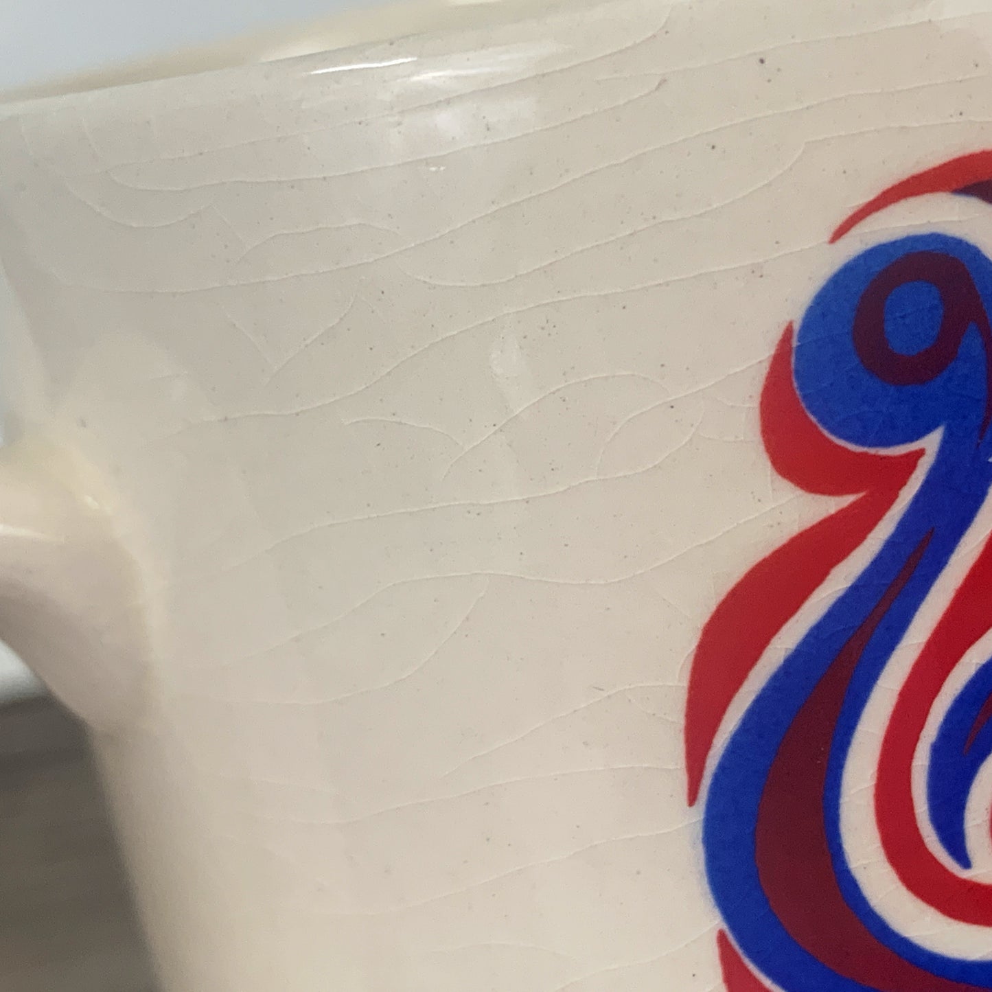 Staffordshire Potteries Tall Coffee Mug with Red and Blue Design