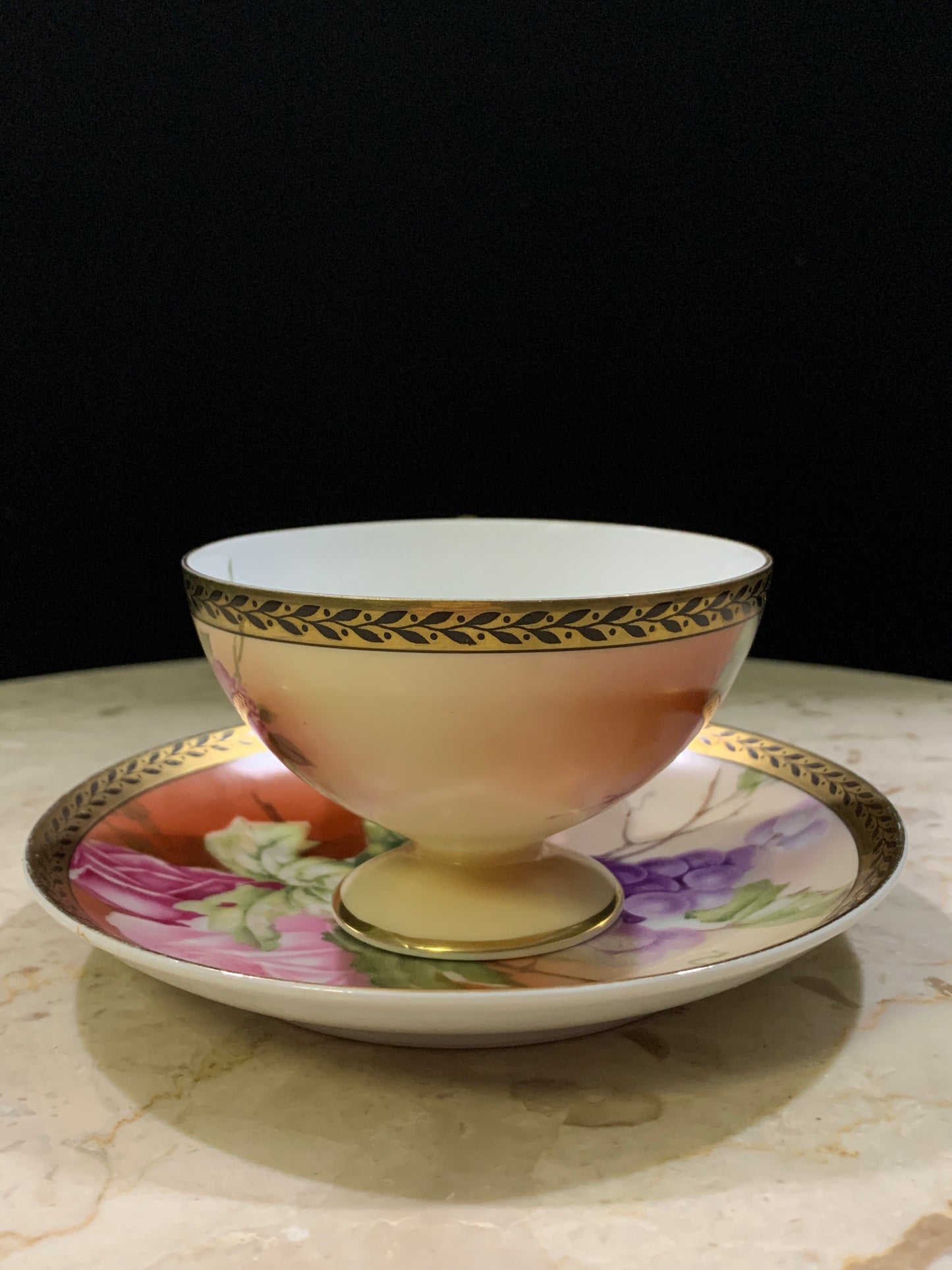 Rosenthal Hand Painted Tea Cup and Saucer with Grape Pattern Bavaria China Teacup