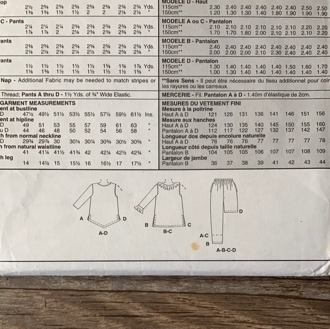 Womens Petite Top and Pull On Pants Plus Size Sewing Pattern Size 18W to 24W McCalls 3241