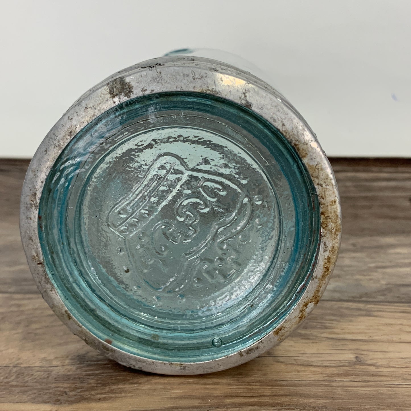 Antique Aqua Blue Crown Canning Jar