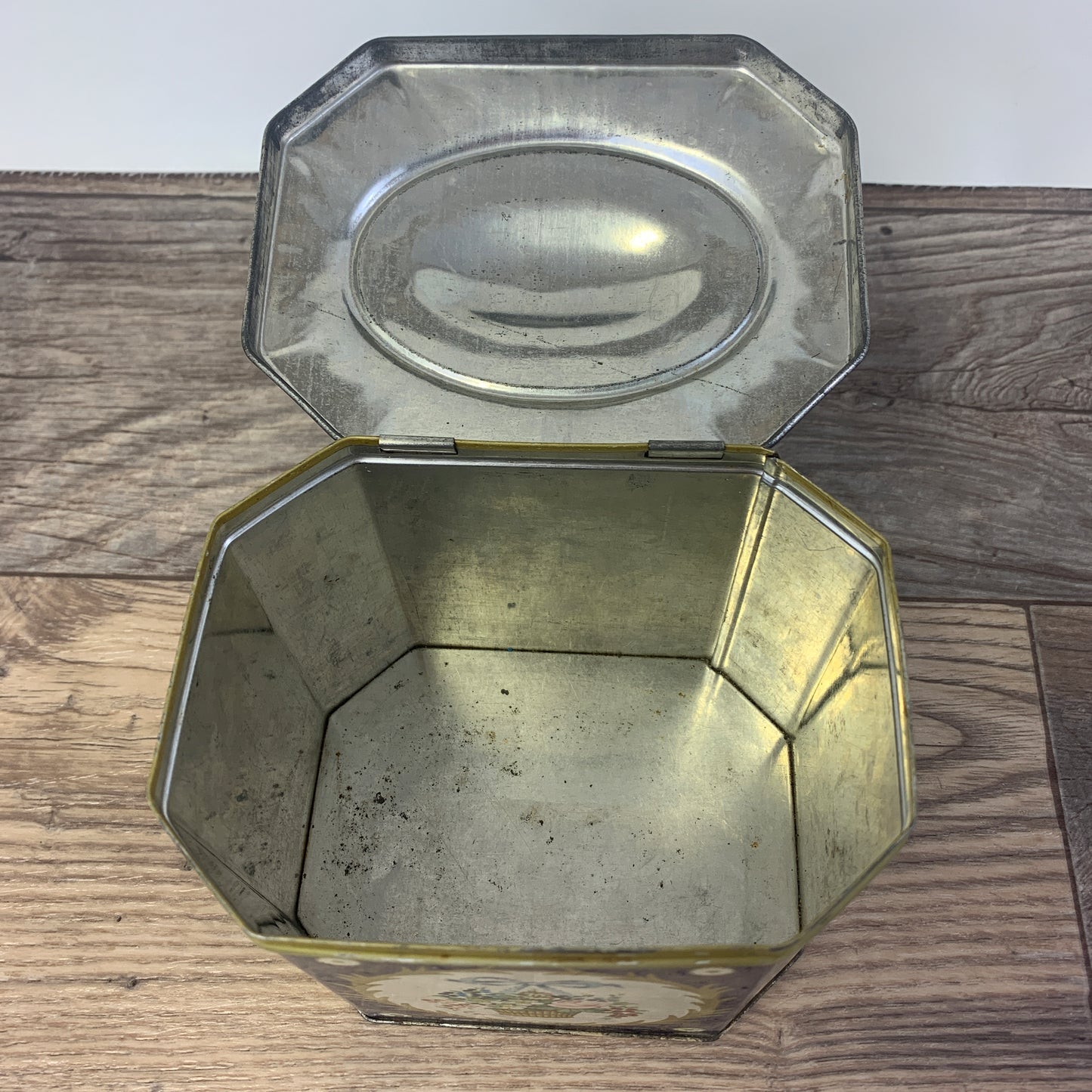 Blue and Yellow Vintage Tin with Floral Design