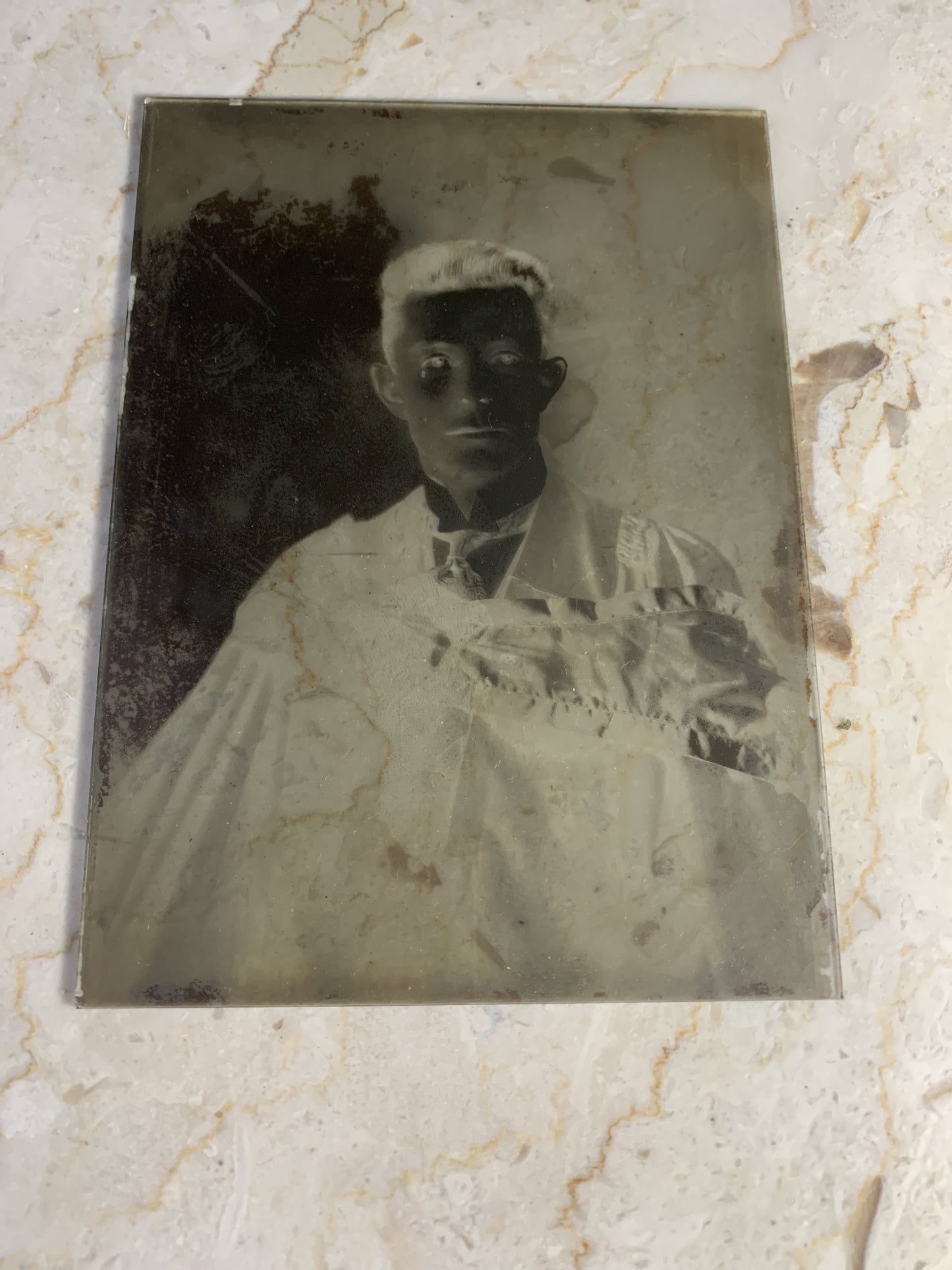 Antique Glass Photo Negative Dry Plate Young Man Graduation Photo