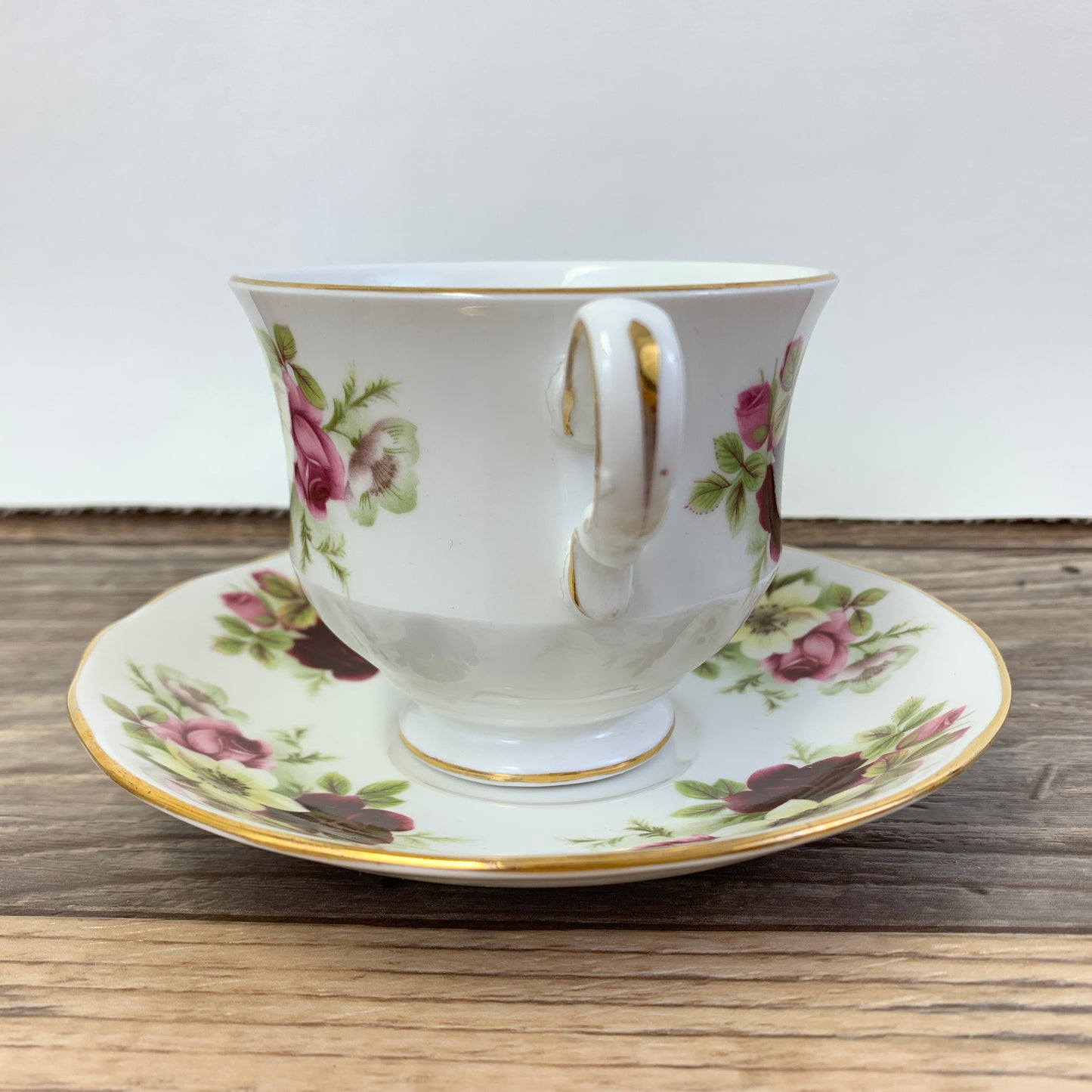 Vintage Bone China Teacup with Tea Rose Floral Pattern