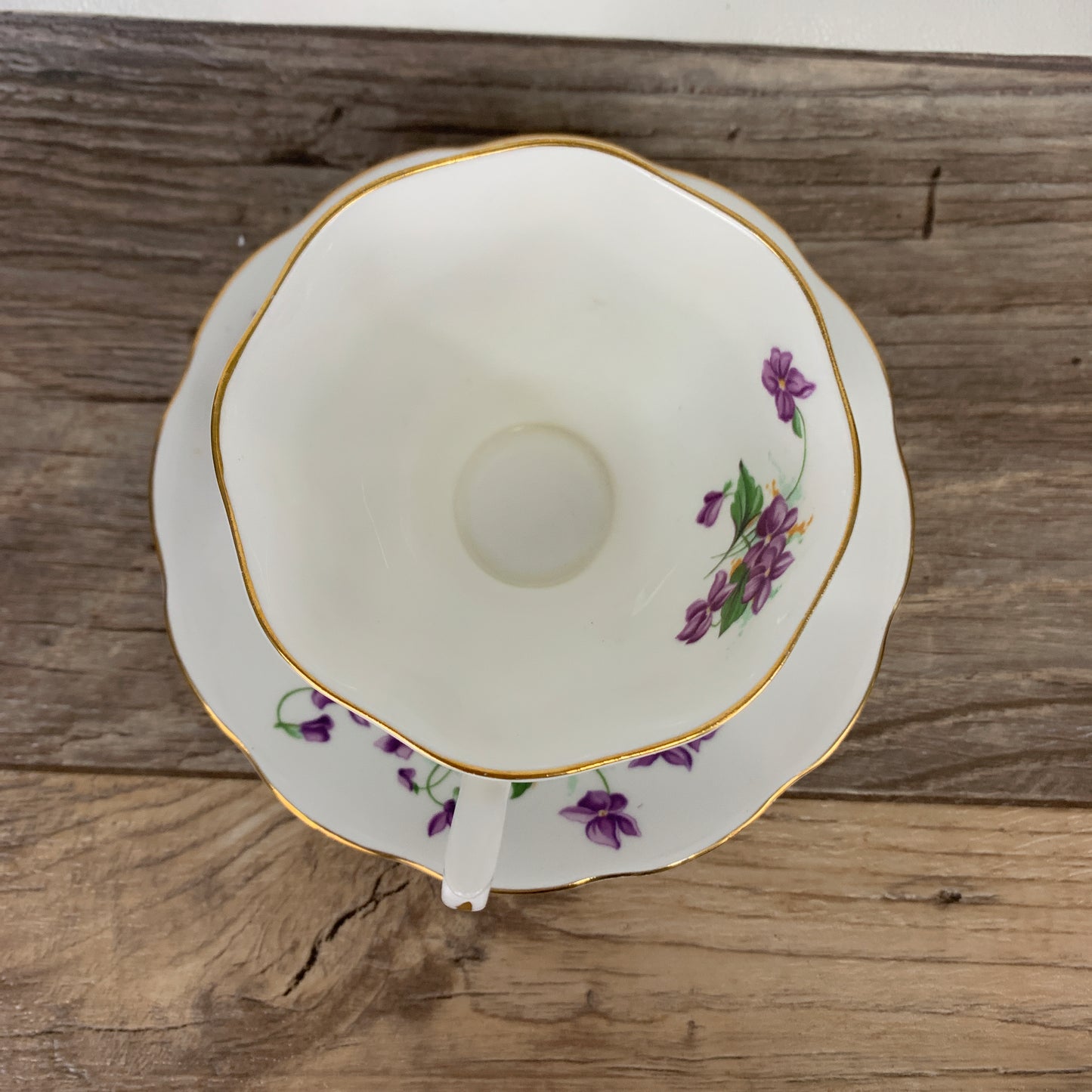 Teacup and Saucer with Purple Violets Royal Albert