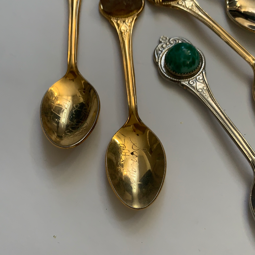 Set of 5 Spoons Mini Spoons w Gemstone Vintage Collector Spoons