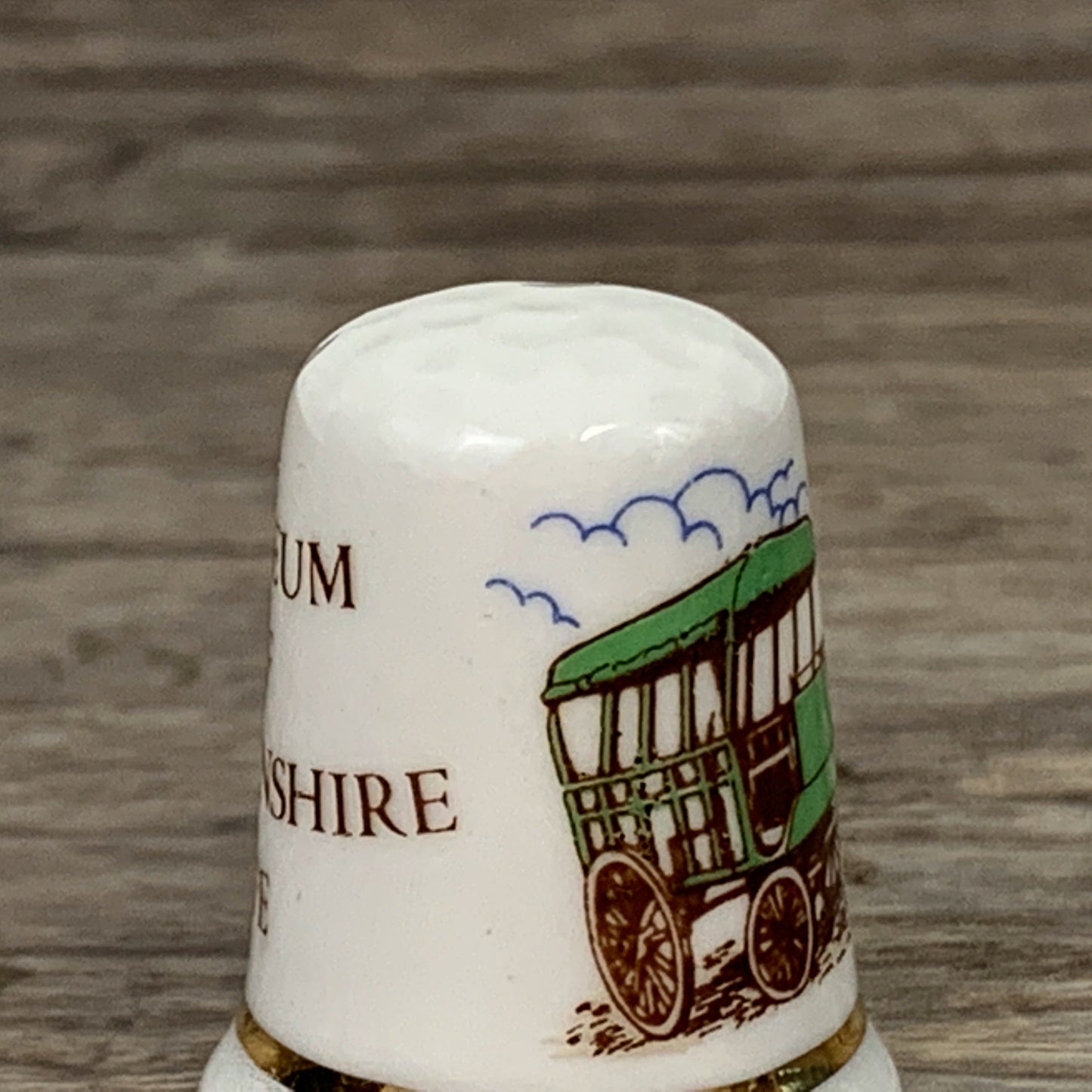 Museum of Lincolnshire Life Bone China Thimble, Vintage China Thimble with Horse and Buggy Trip Souvenir