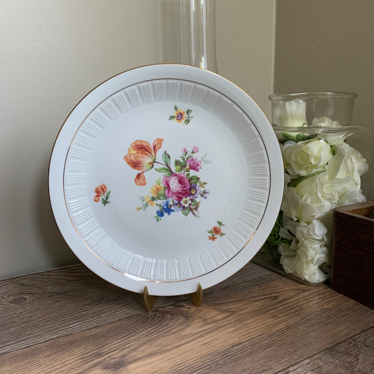 Vintage German Porcelain Dinner Plates with Colourful Floral Pattern