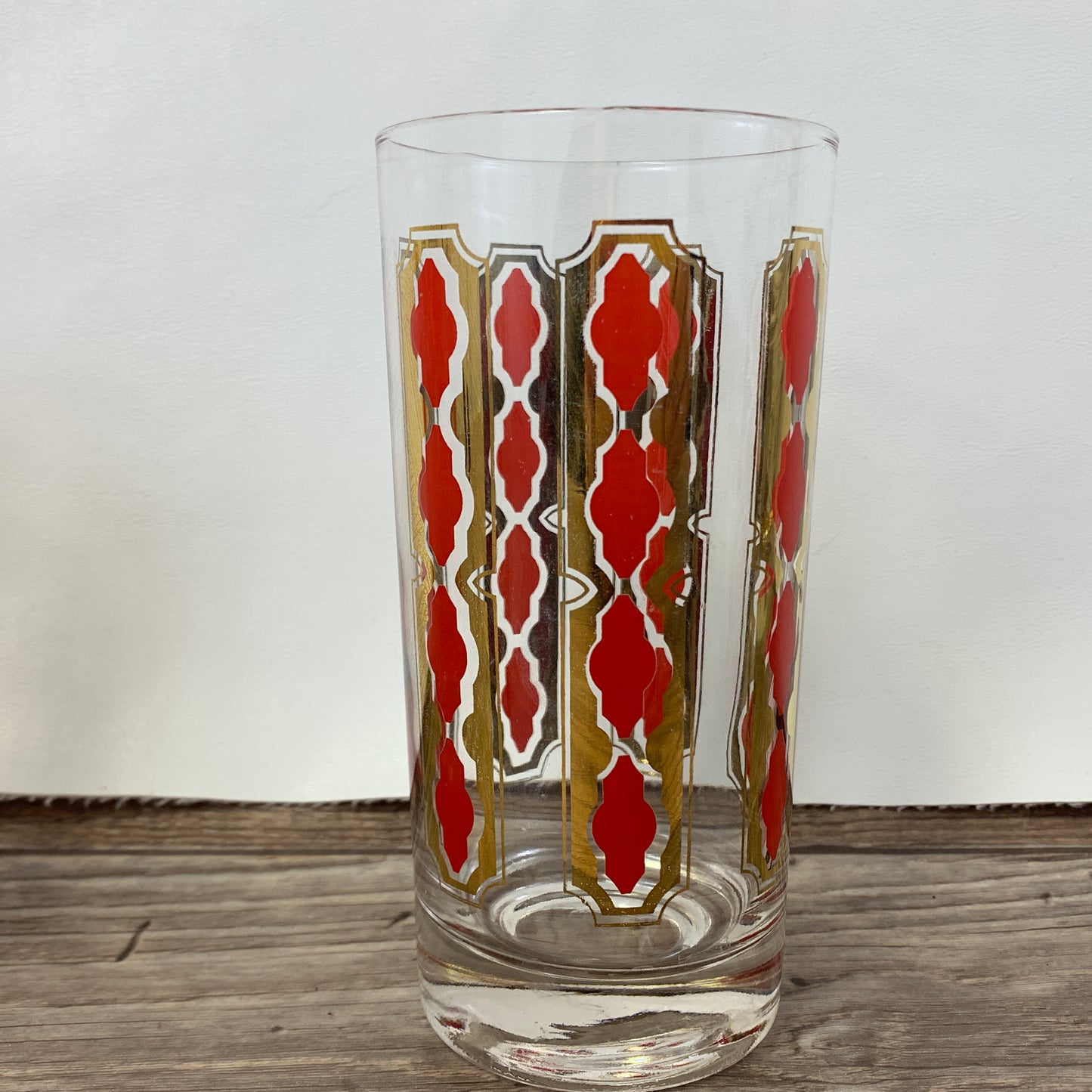 Red and Gold Vintage Collins Glasses, Tall Vintage Cocktail Glasses