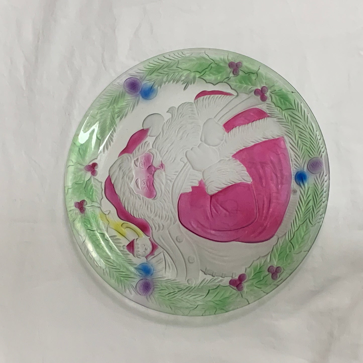 Coloured Glass Santa Tray, Large Glass Christmas Platter