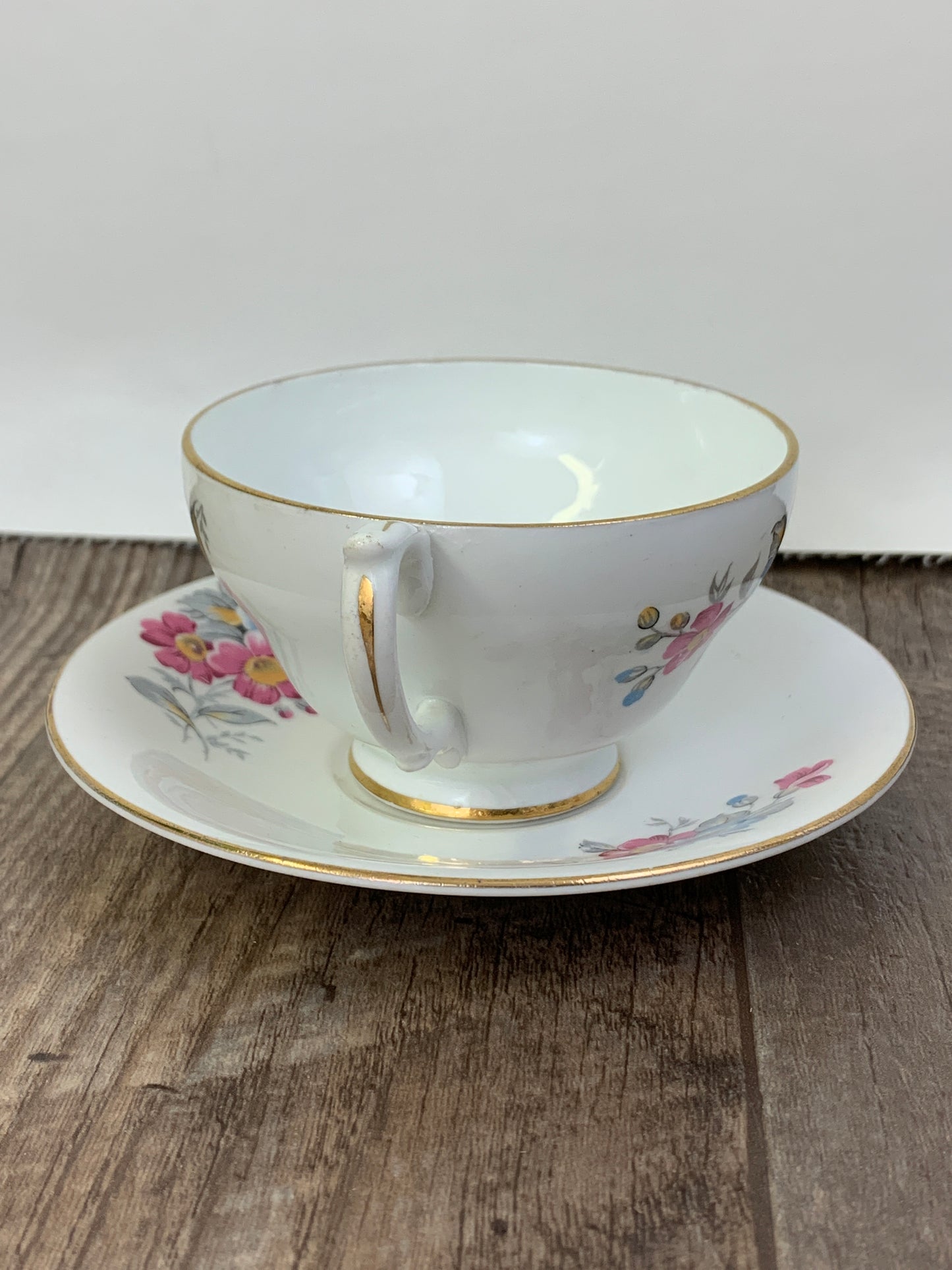 Vintage English Teacup with Pink Floral Pattern