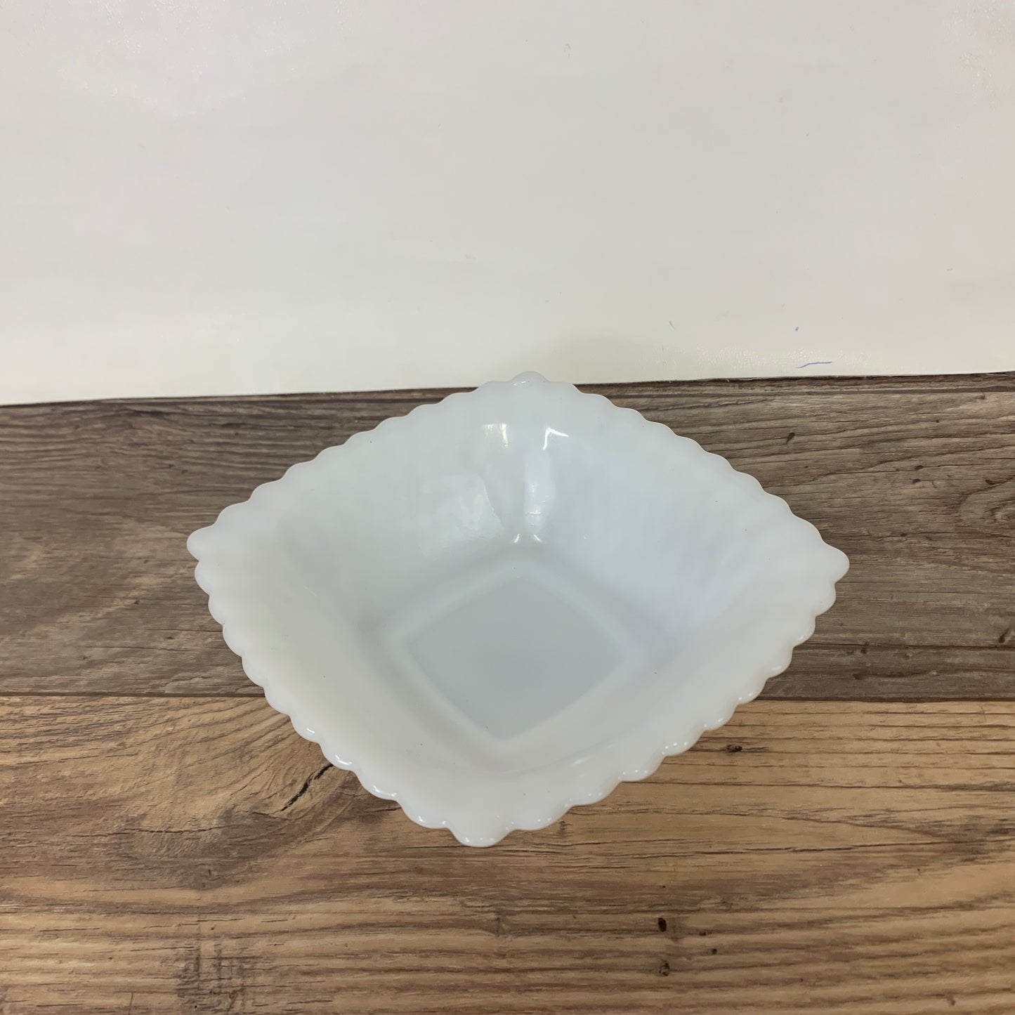 Square Milk Glass Bowl with Quilted Diamond Pattern