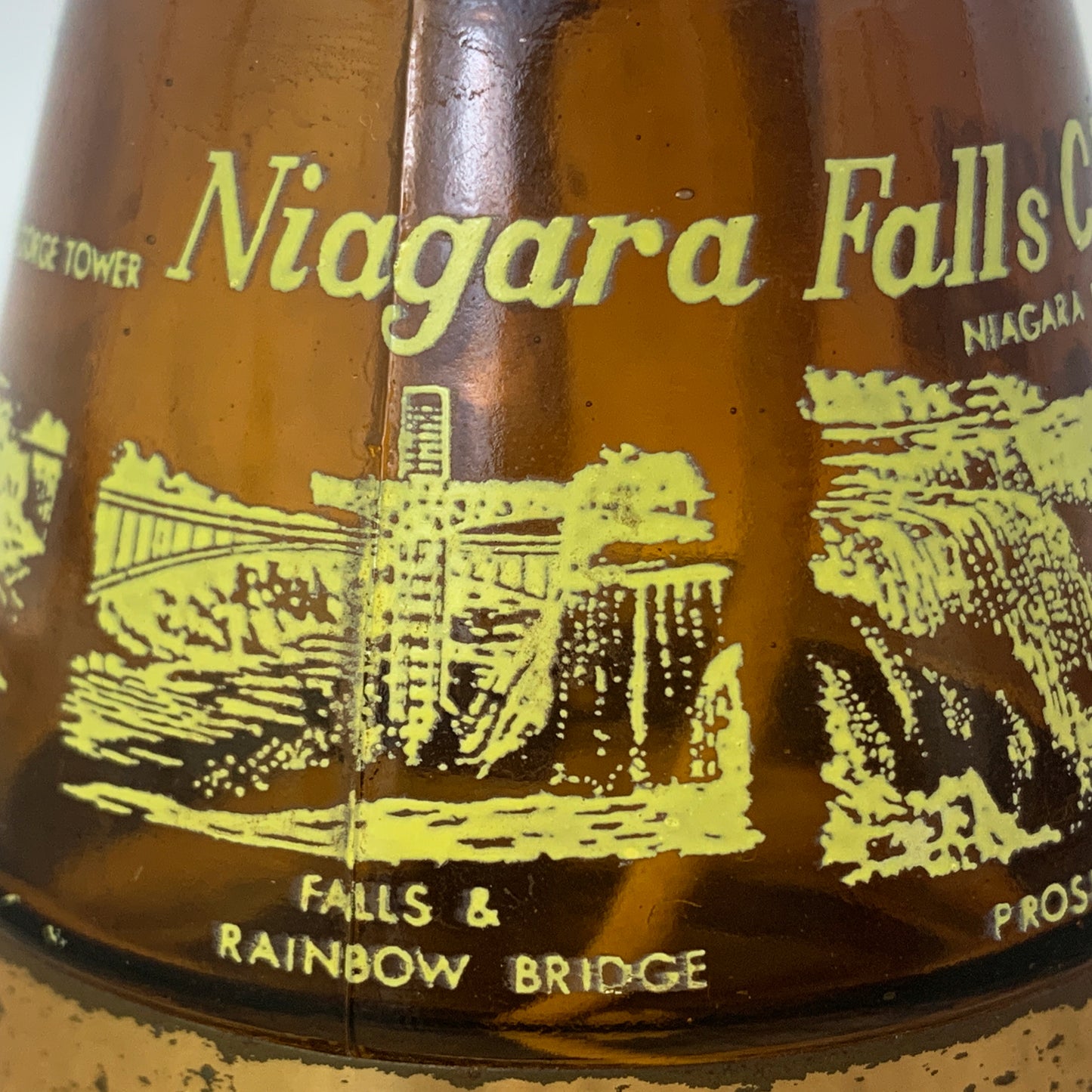 Vintage Niagara Falls Mini Oil Lamp Souvenir, Amber Glass Oil Lamp