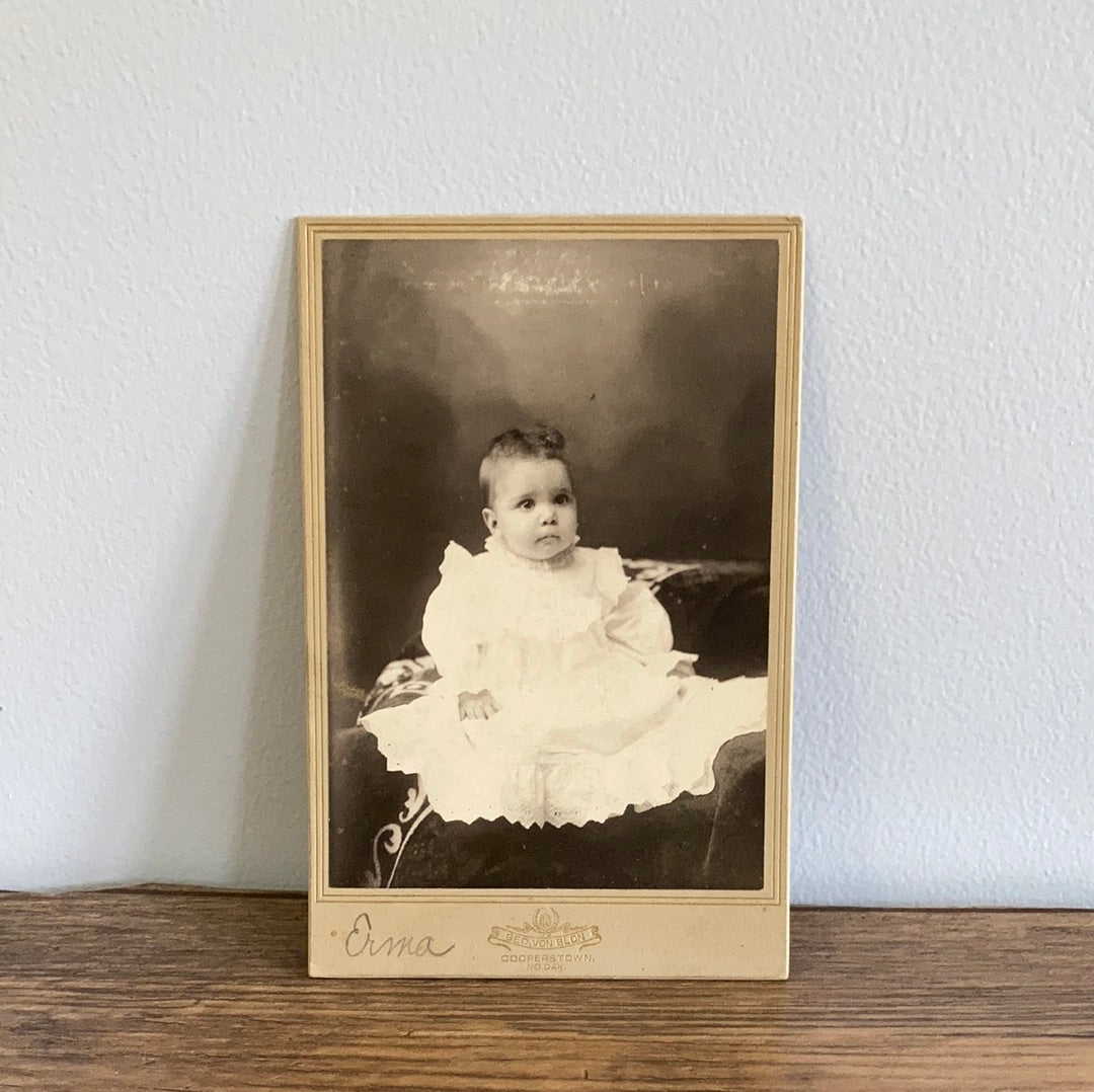 Original Antique Photograph of Baby Erma Cabinet Card CDV Antique Baby Photo Found Photos