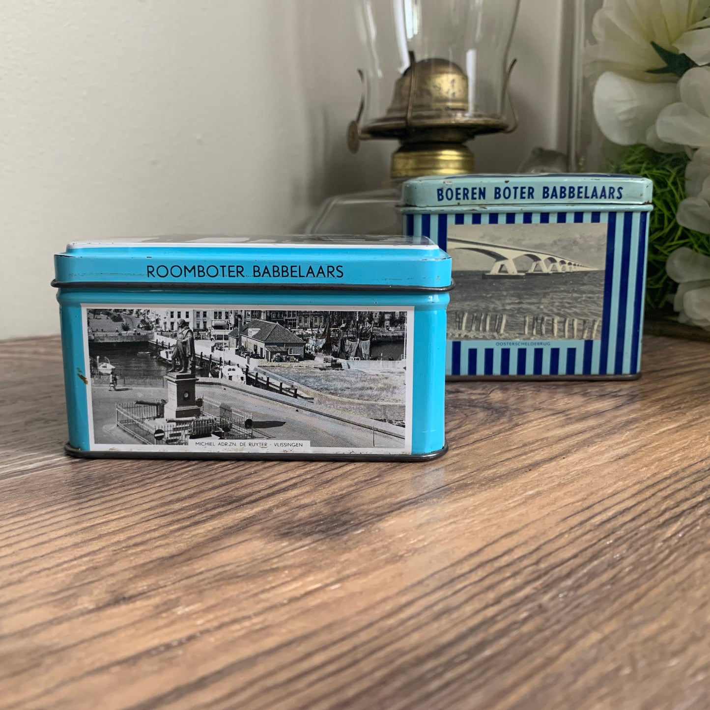 Blue and White Vintage Candy Tin Roomboter Babbelaars Netherlands Butter Sweets