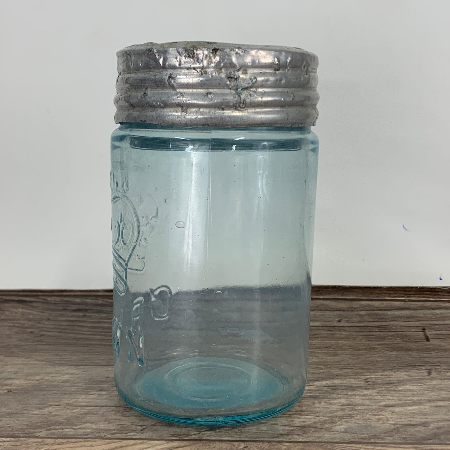Antique Aqua Blue Crown Canning Jar
