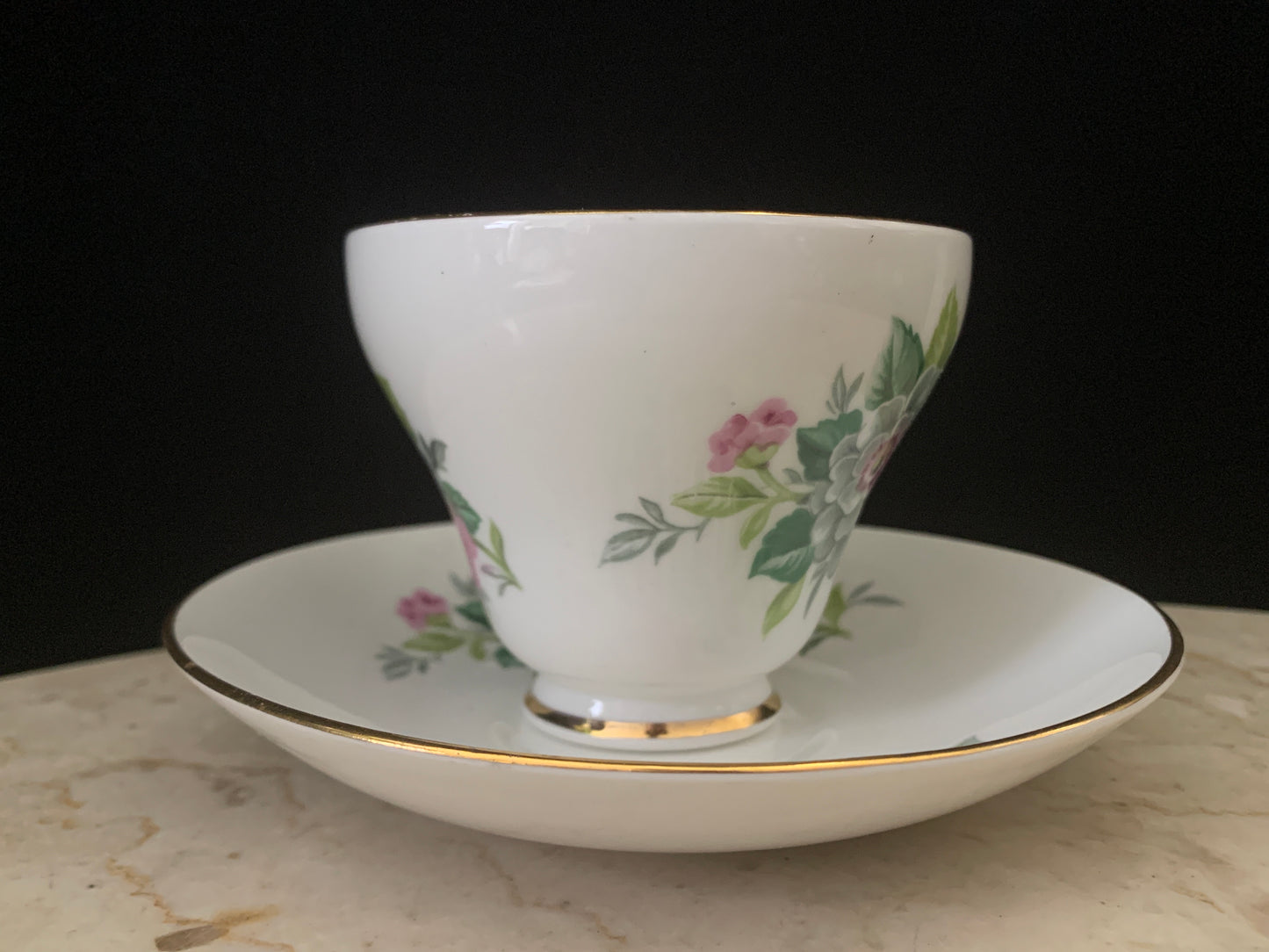 Pink and White Floral Tea Cup and Saucer Set Clare China Vintage Teacup