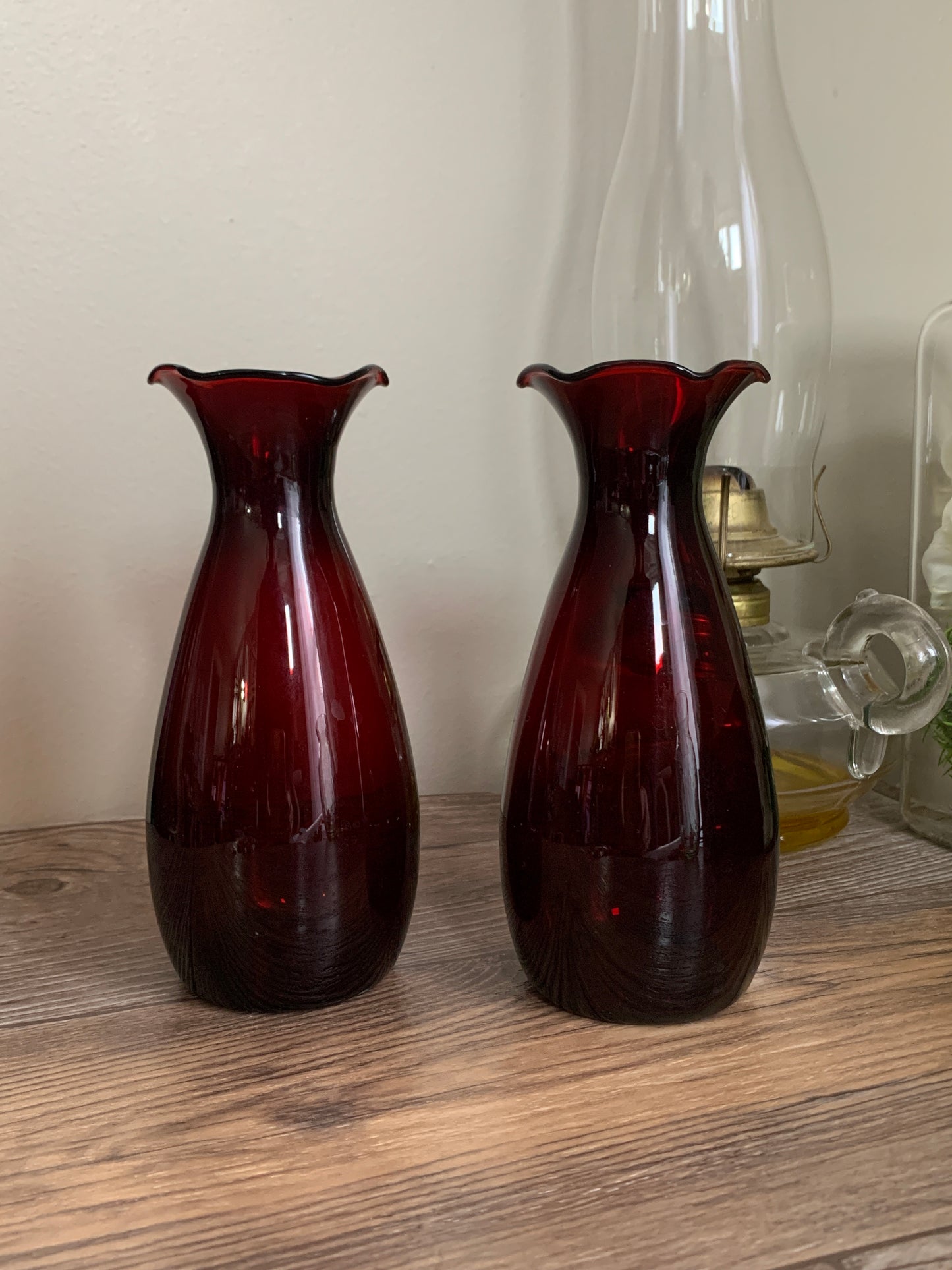 Ruby Red Vintage Glass Bud Vase Pair Red Glass Vintage Home Decor