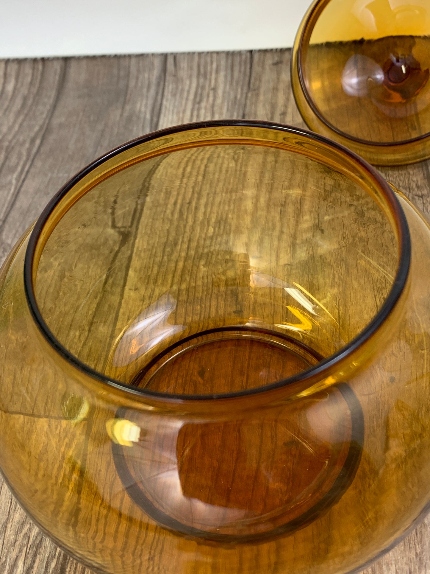 Blown Glass MCM Lidded Dish Empoli lidded Candy Dish Amber Candy Jar