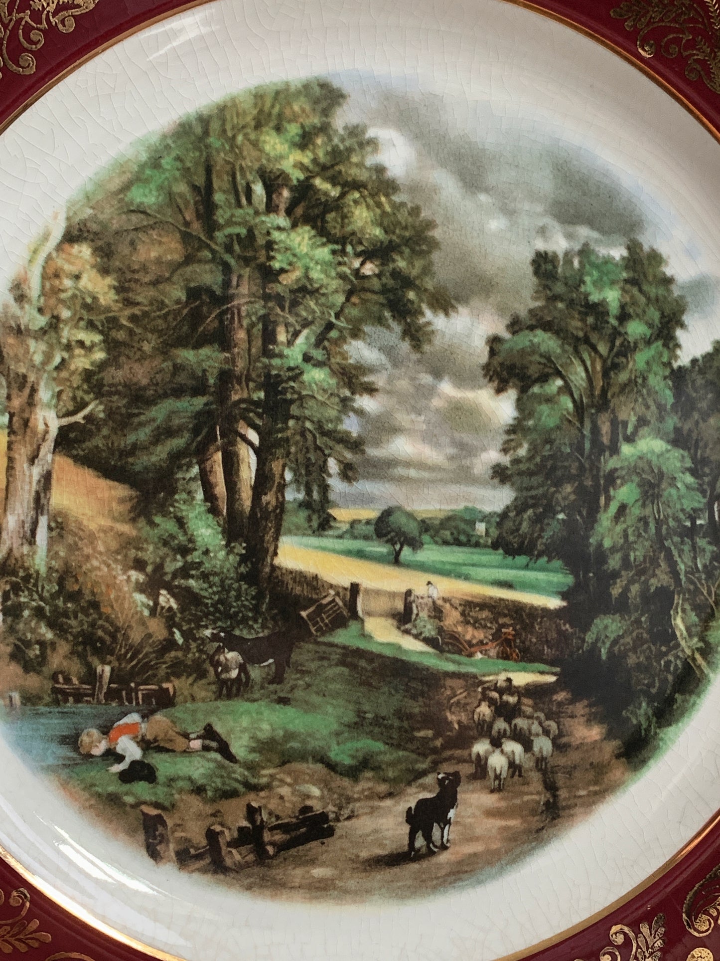 Burgundy and Gold Vintage China Wall Chargers