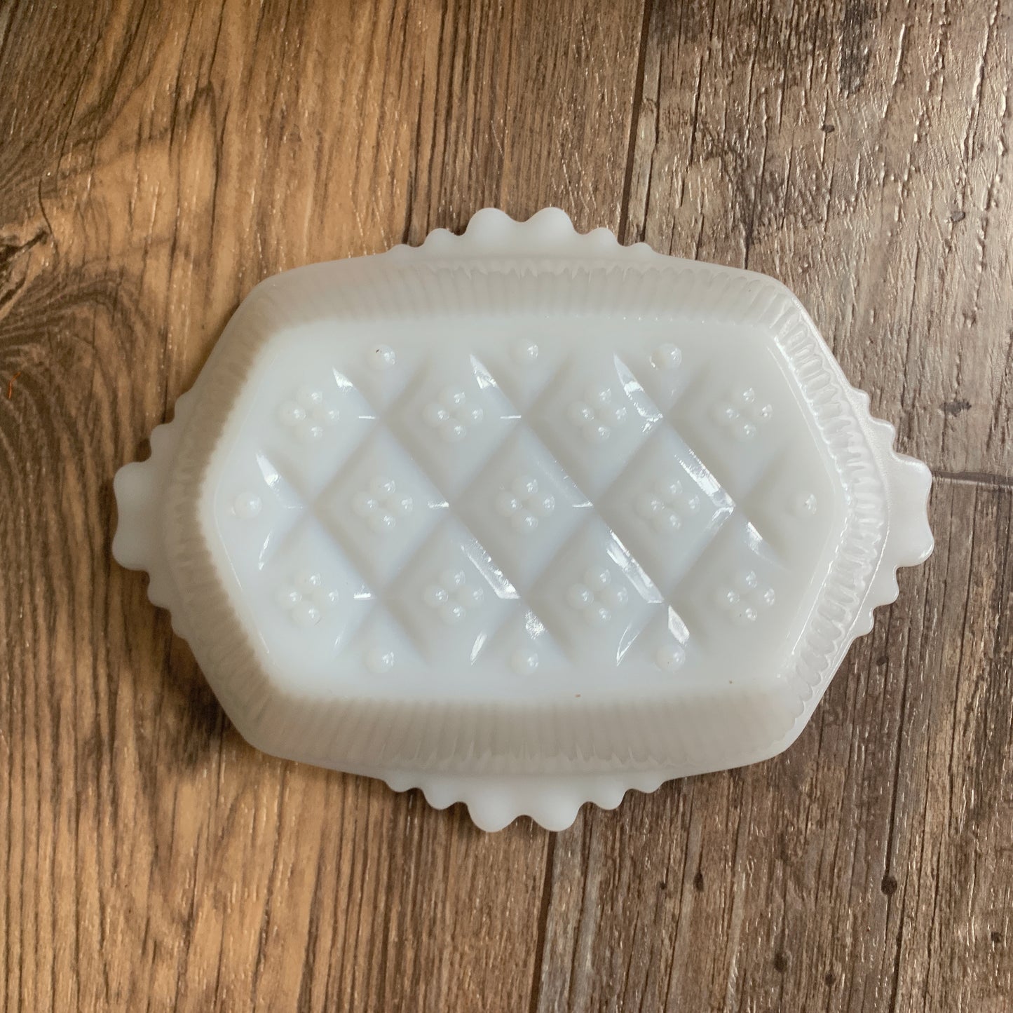 Hazel Atlas Mid Century Modern Milk Glass Dish Beaded Edge