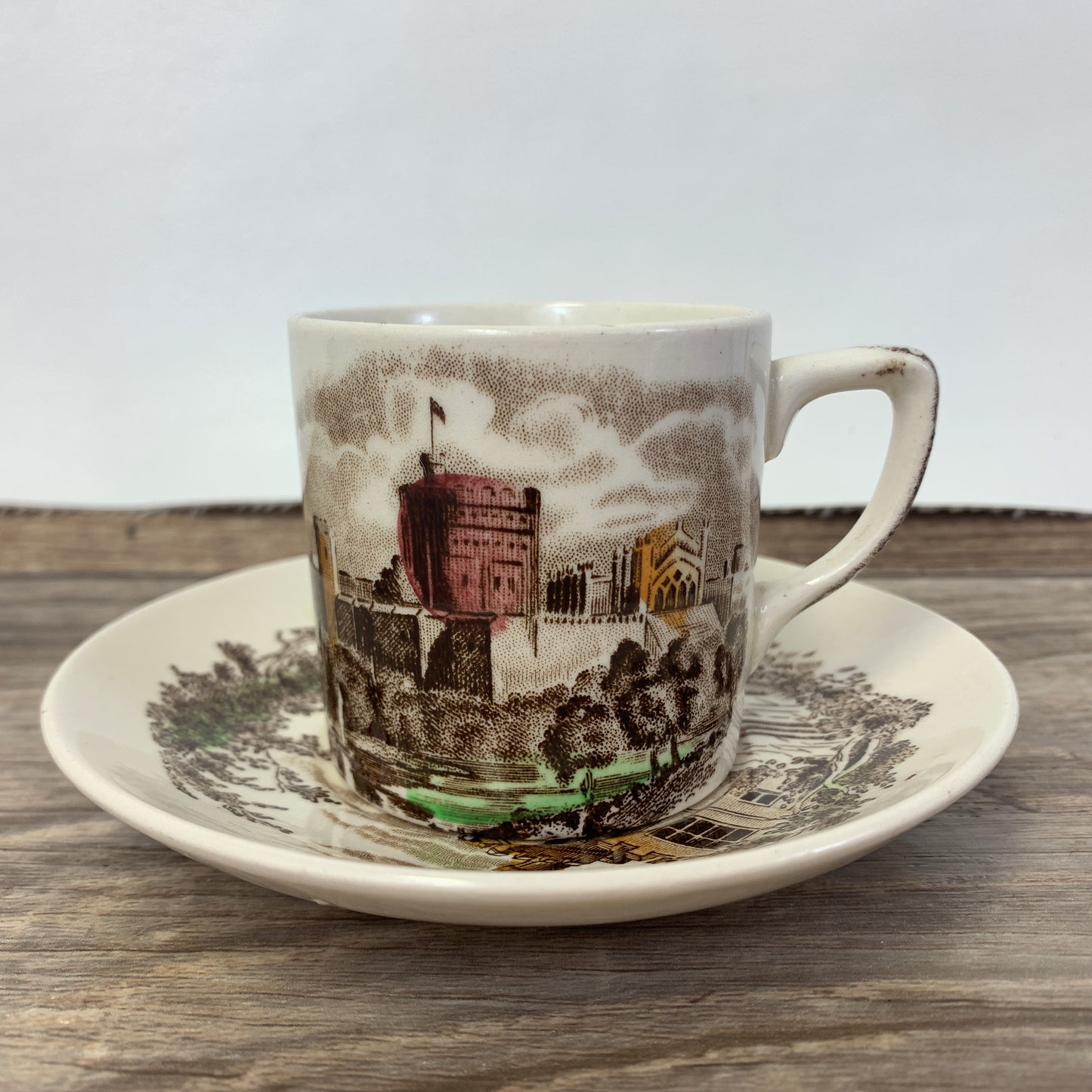 Johnson Brothers Haddon Hall Vintage Demitasse Cup and Saucer, Vintage Farmhouse Ironstone Transferware