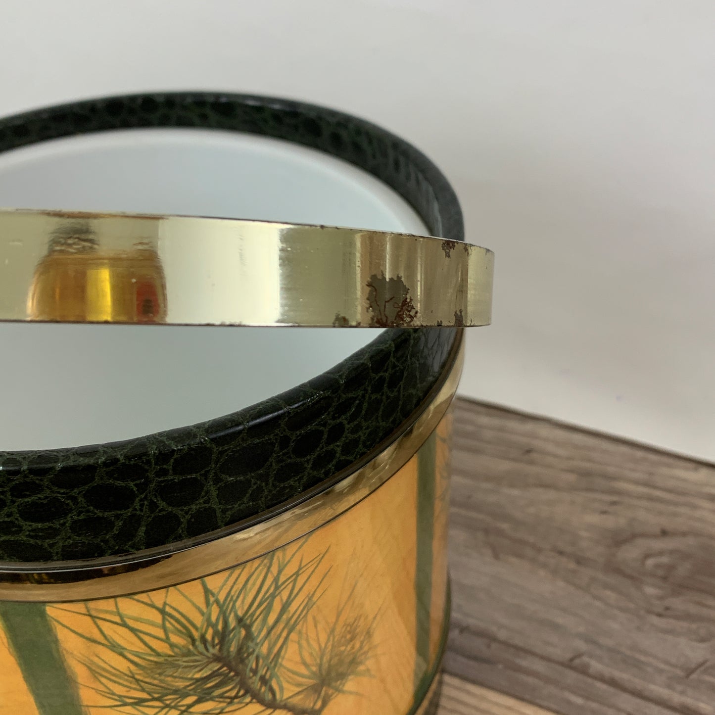 Vintage Ice Bucket with Pinecones, Green and Gold Ice Bucket
