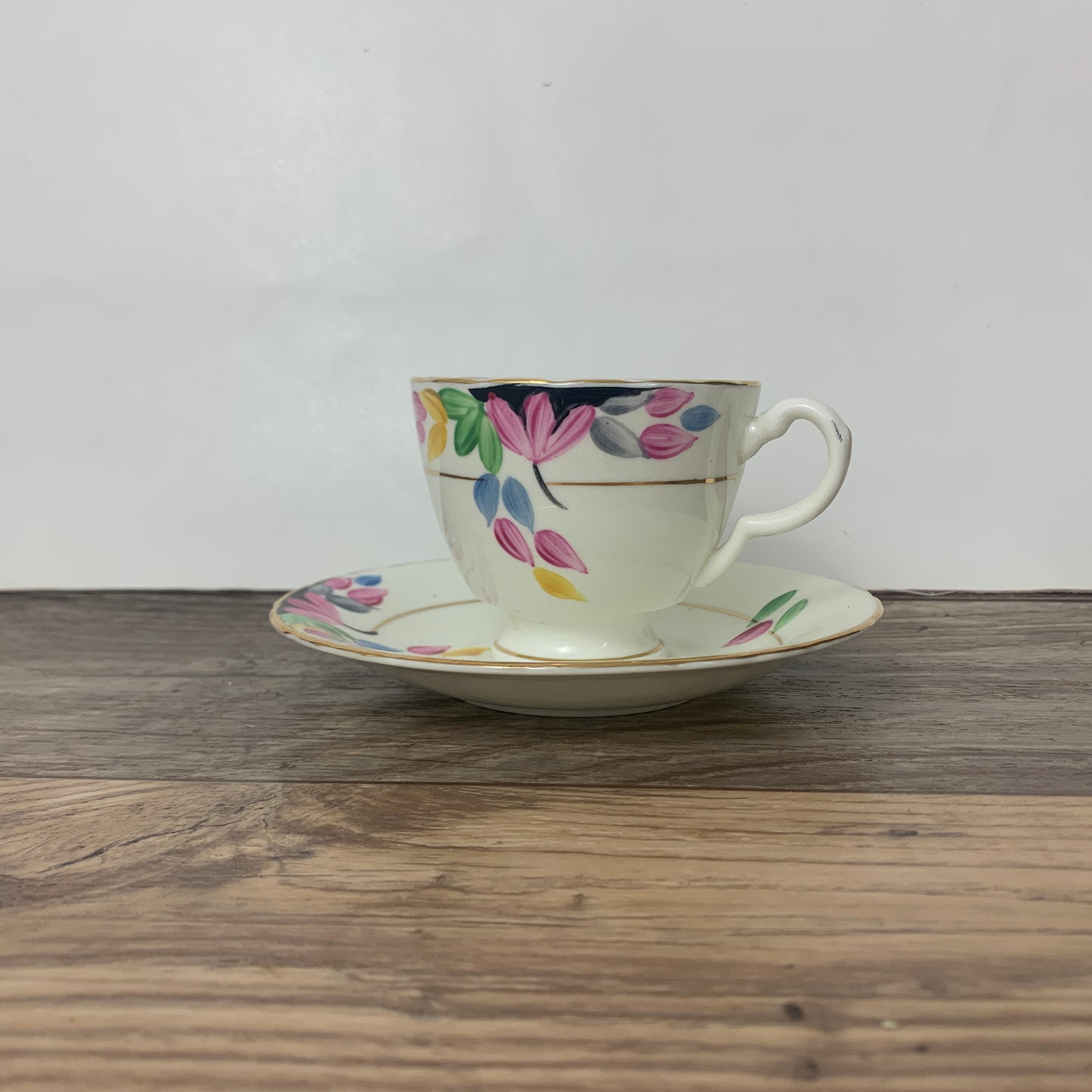 Hand Painted Floral Vintage Teacup and Saucer Set