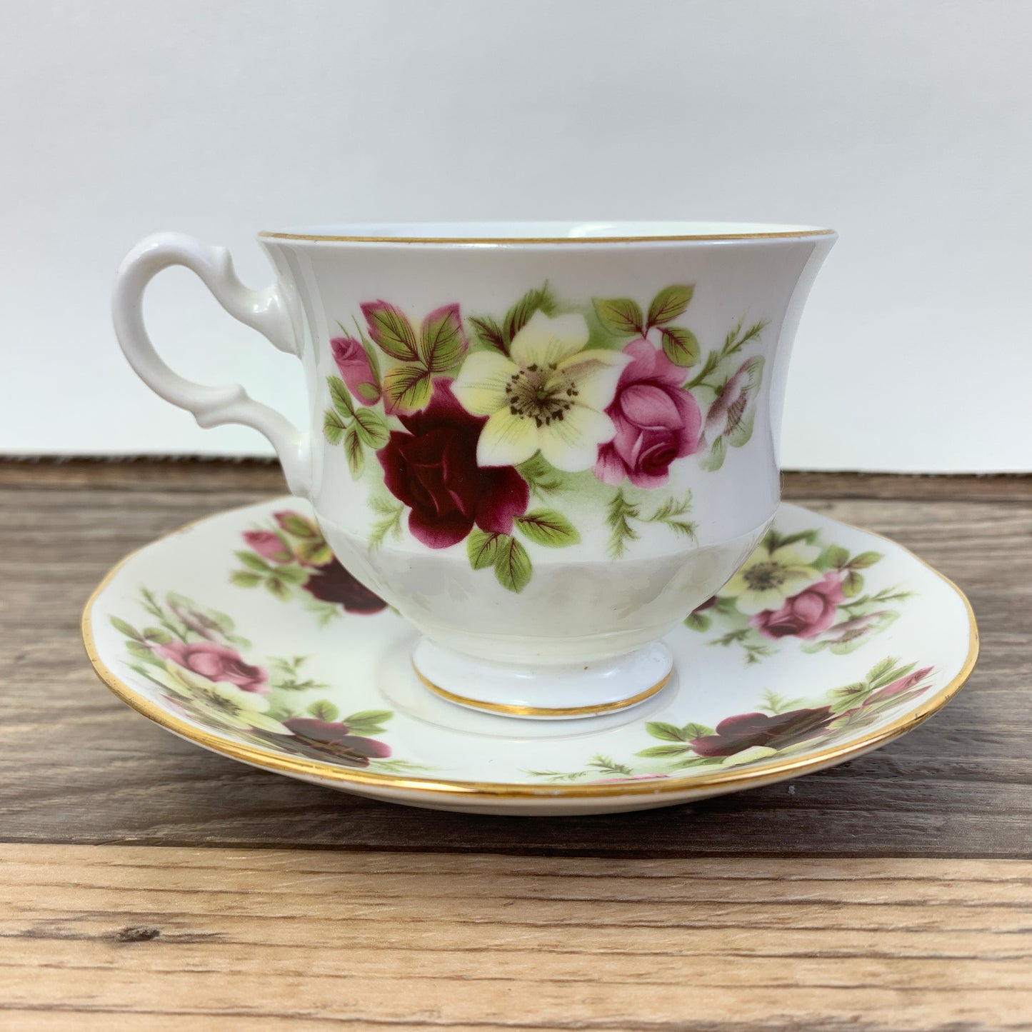 Vintage Bone China Teacup with Tea Rose Floral Pattern