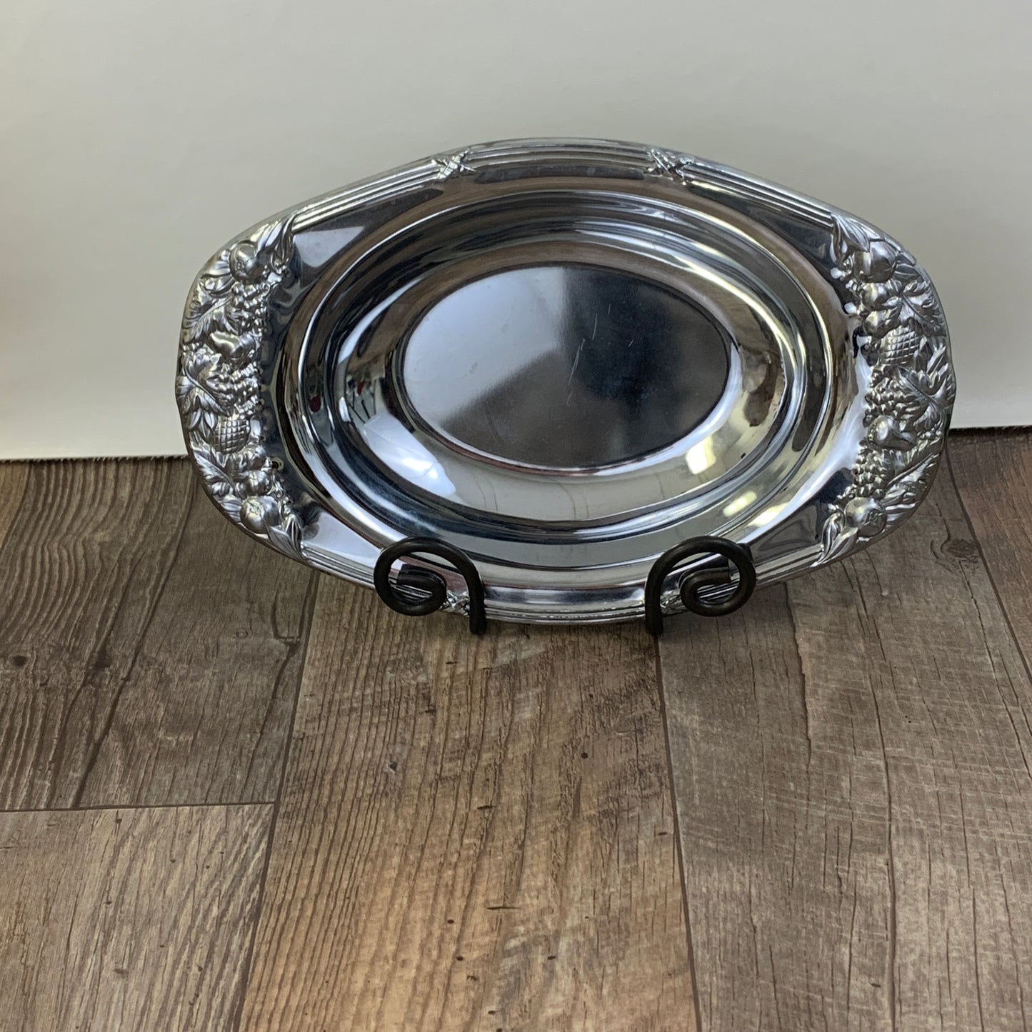 Oval Silver Plated Dish with Raised Fruit Design