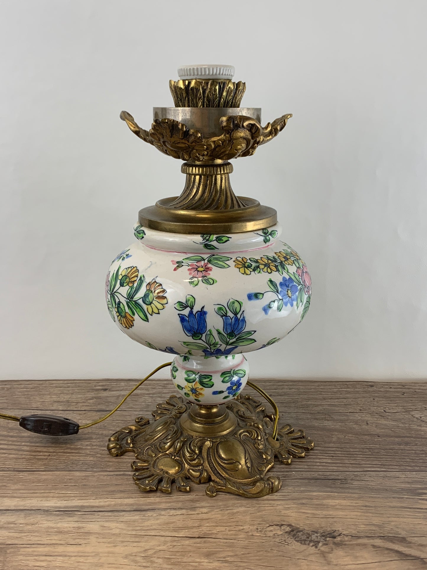 Cast Brass and Ceramic Antique Lamp