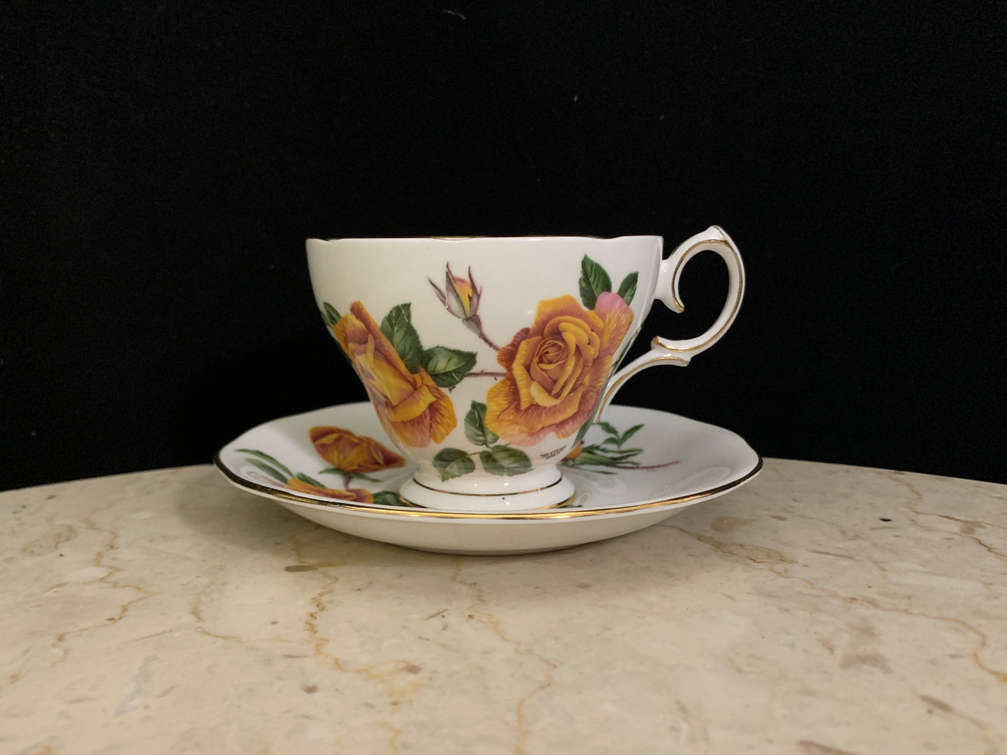 Royal Roses Vintage Tea Cup and Saucer White Teacup with Yellow and Pink Roses