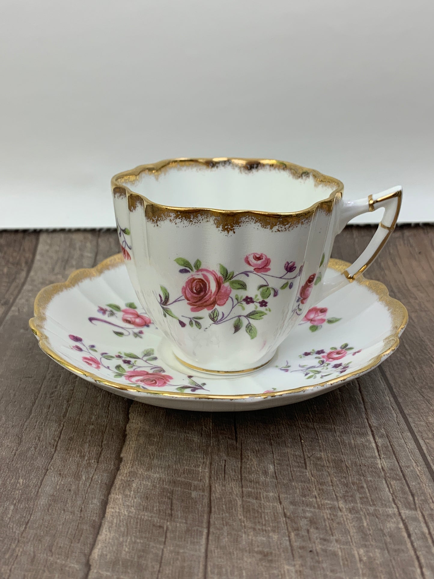 Vintage Floral Teacup and Saucer Pink Flowers Gold Trim Dainty Shape Vintage Gifts