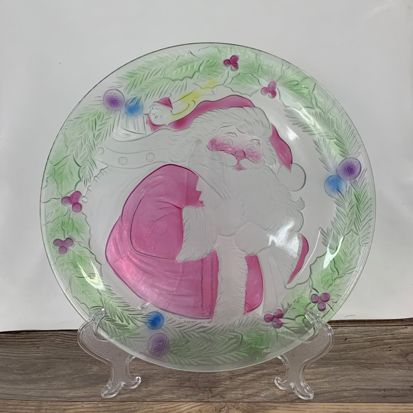 Coloured Glass Santa Tray, Large Glass Christmas Platter