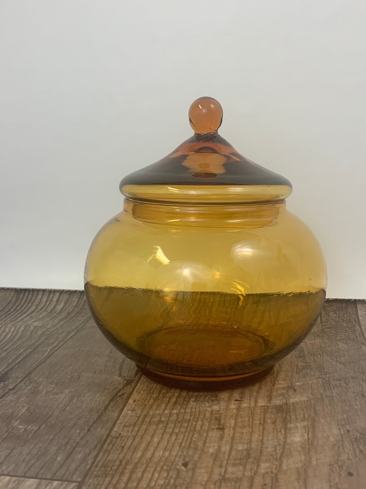 Blown Glass MCM Lidded Dish Empoli lidded Candy Dish Amber Candy Jar