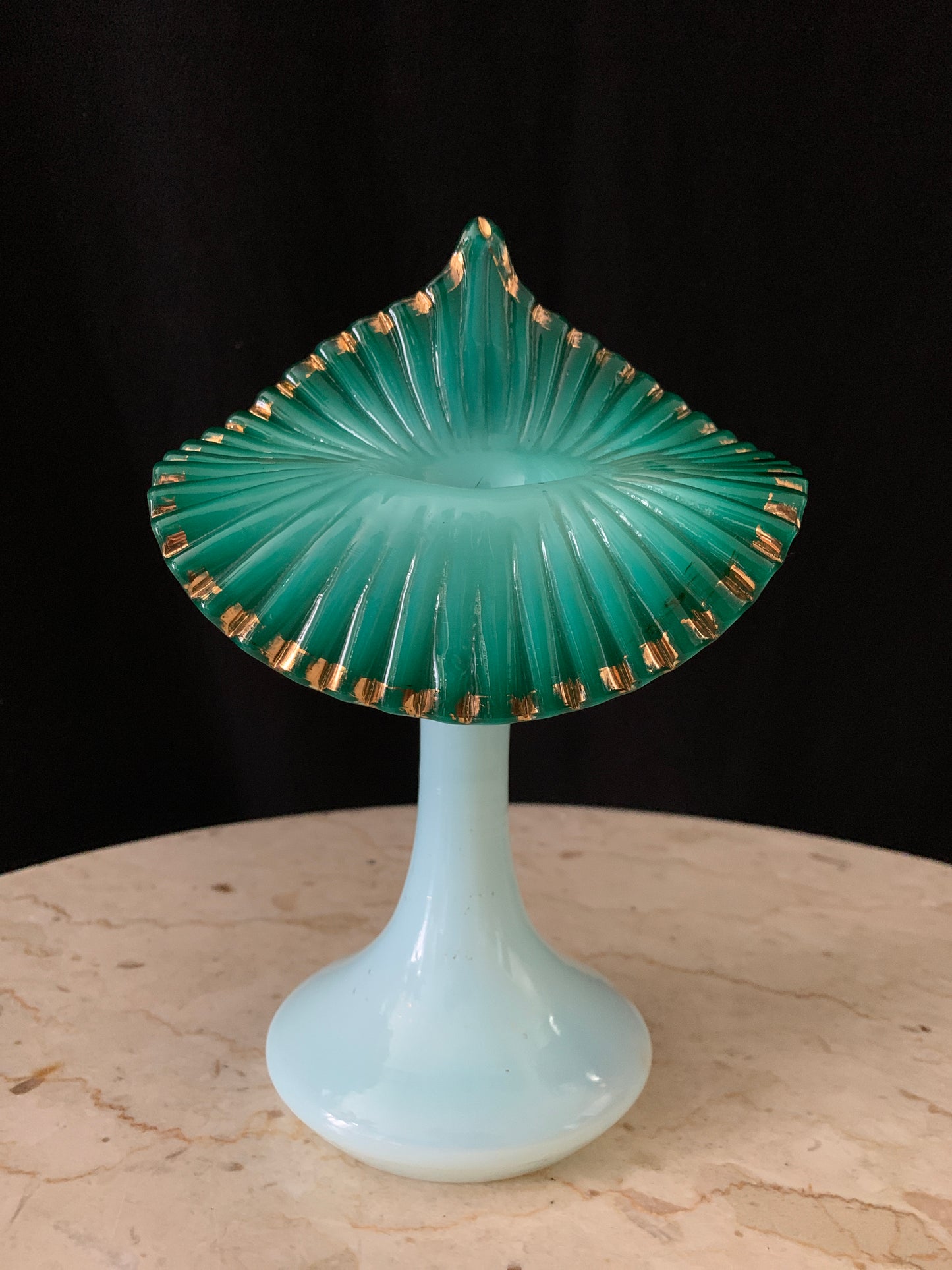 Antique Blown Glass Jack in the Pulpit Vase White and Green Antique Bohemian Glass Vase