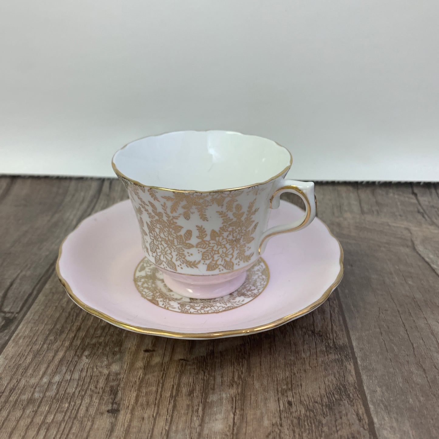 Pink and White Vintage Teacup with Gold Design, Royal Vale English Tea Cup