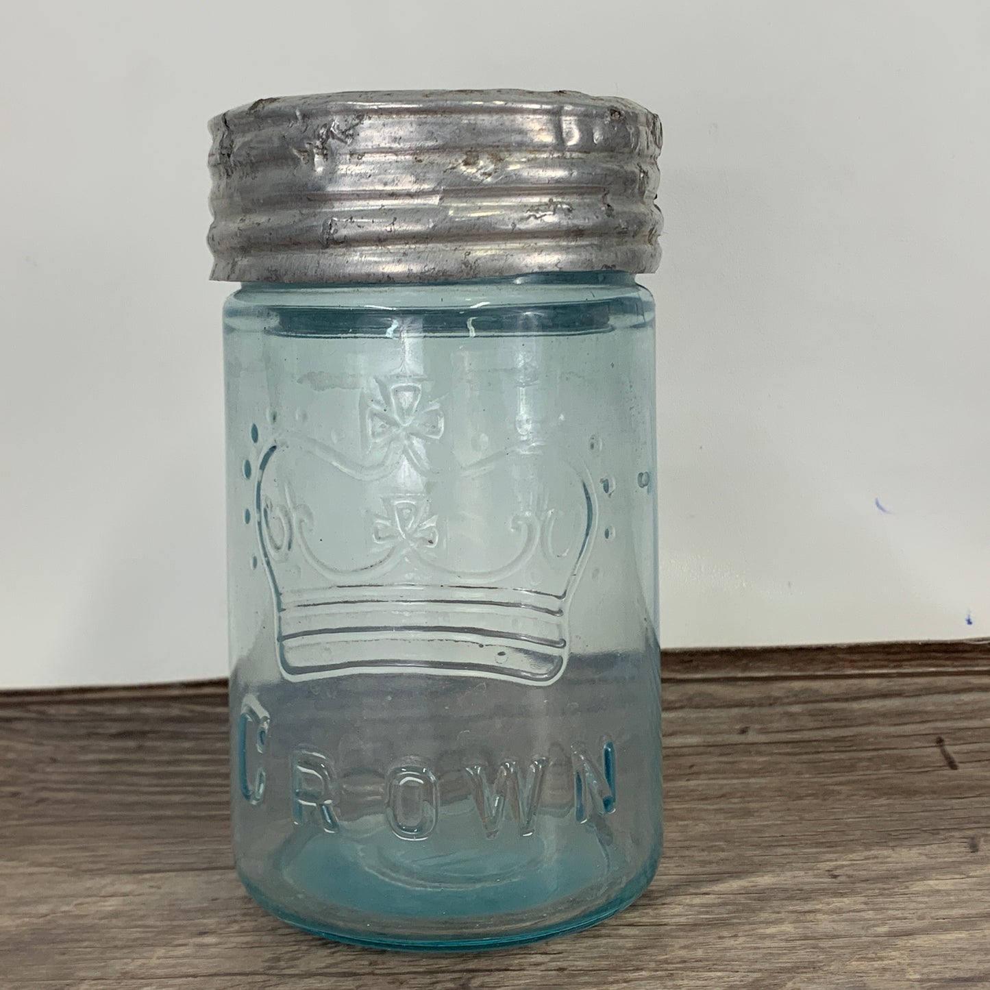 Antique Aqua Blue Crown Canning Jar