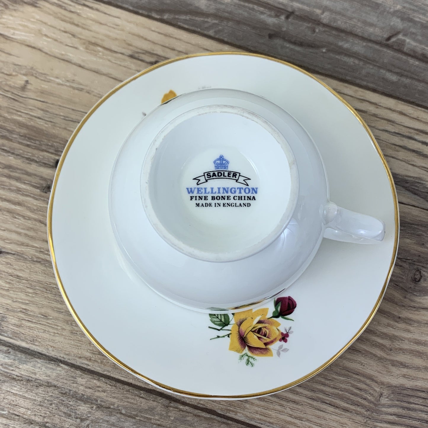 Yellow and Red Floral Pattern Vintage Teacup Sadler Wellington Fine Bone China Teacup with Tea Roses
